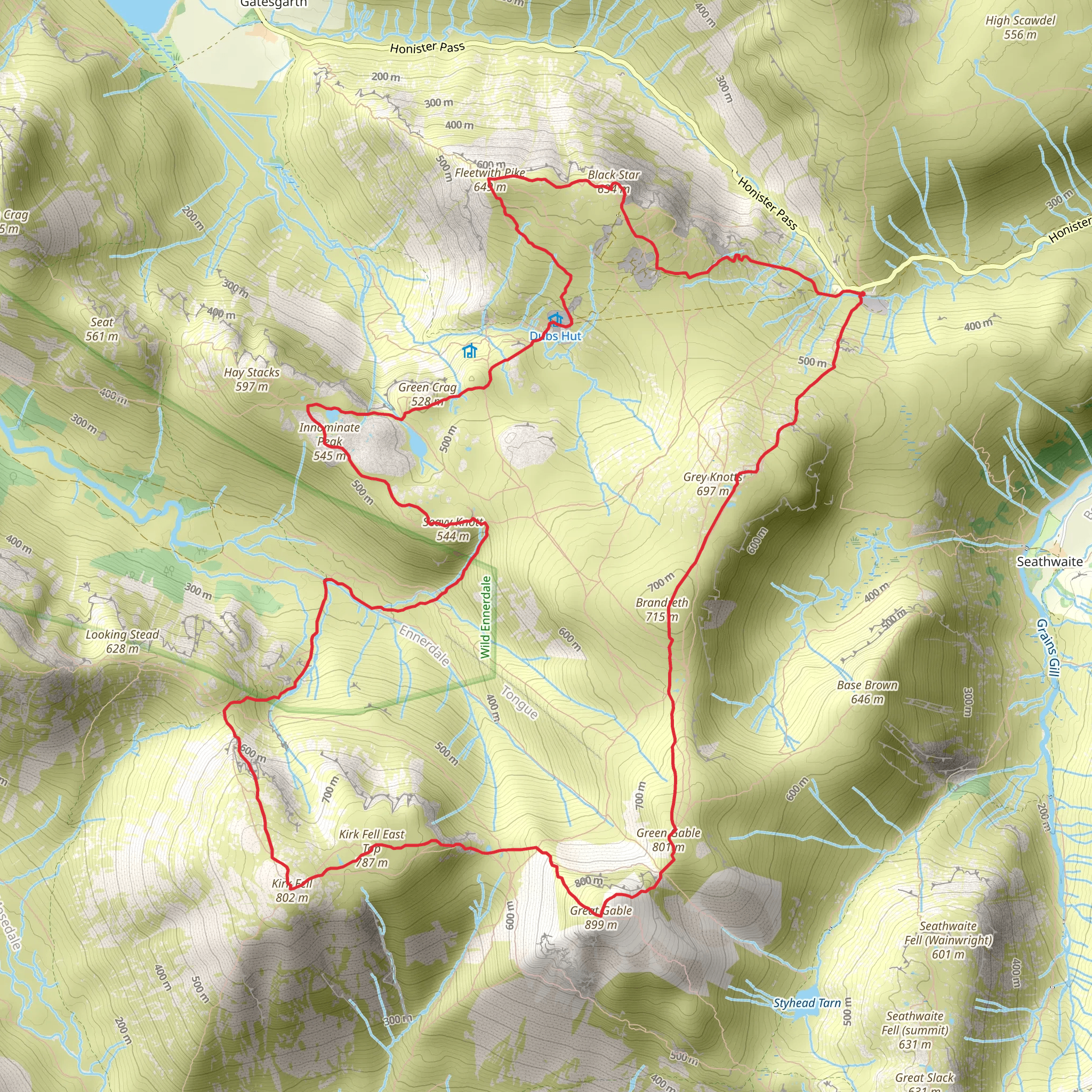 Fleetwith Pike, Innominate Tarn, Innominate Peak, Seavy Knott and Brandreth Loop mobile static map
