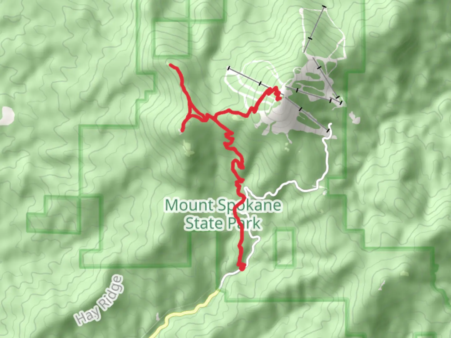 An image depicting the trail Mount Spokane, Mount Kit Carson and Day Mountain Loop and its surrounding area.
