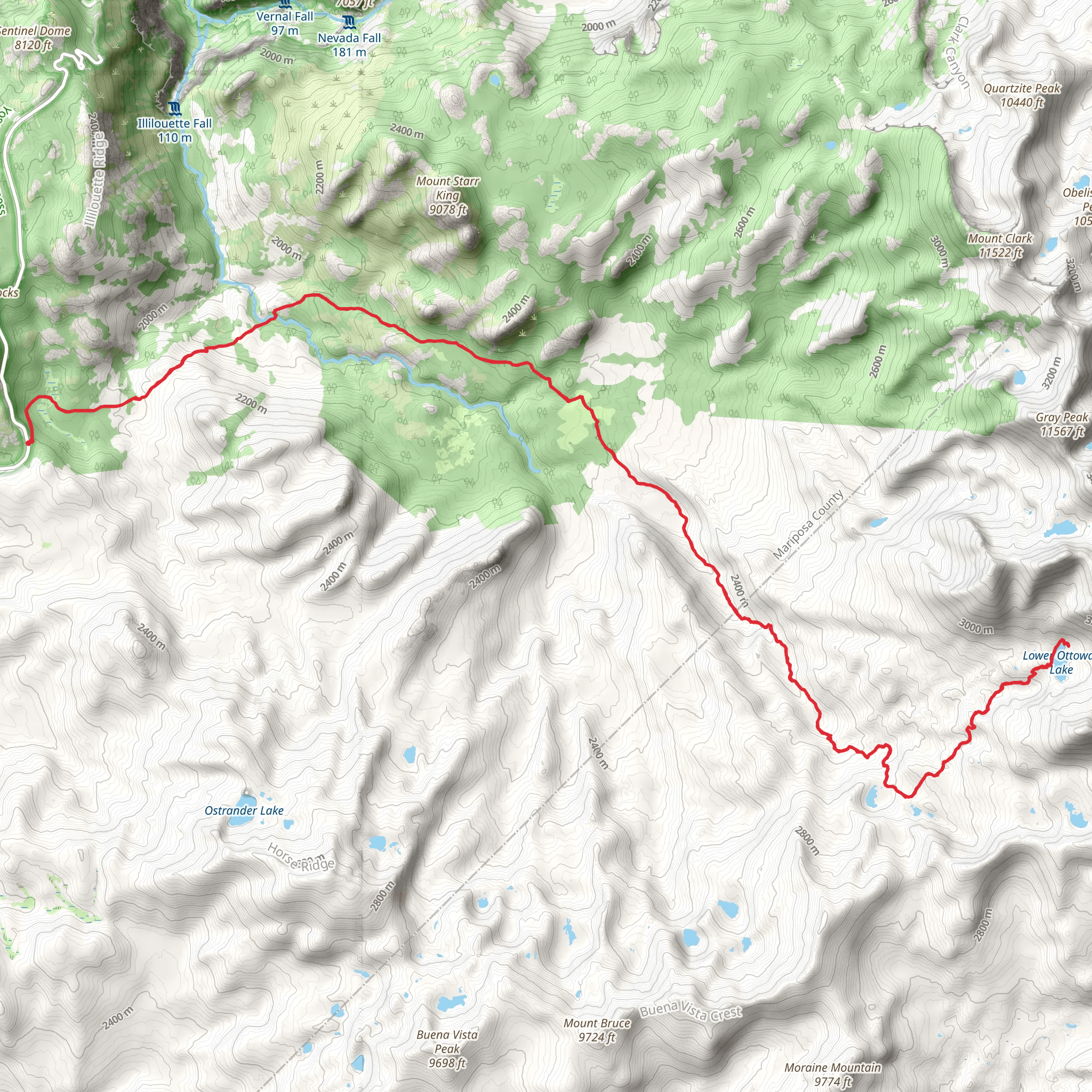 Little Ottoway Lake via Merced Pass Trail mobile static map