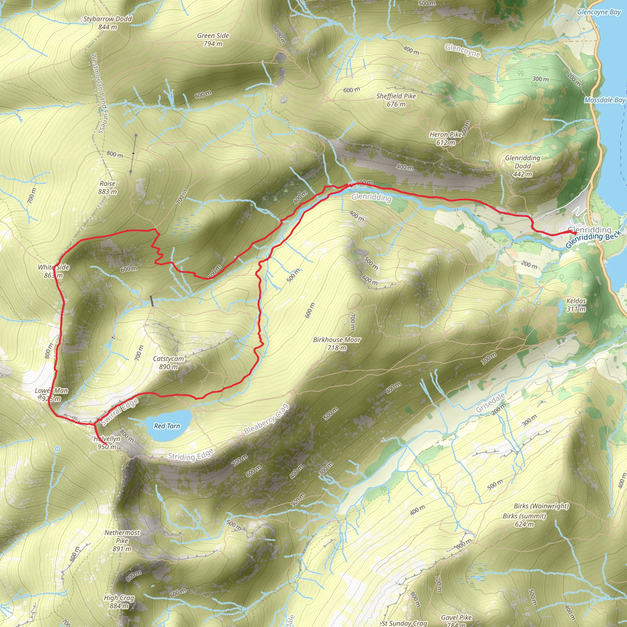 Whiteside, Lower Man and Helvellyn Loop from Glenridding mobile static map