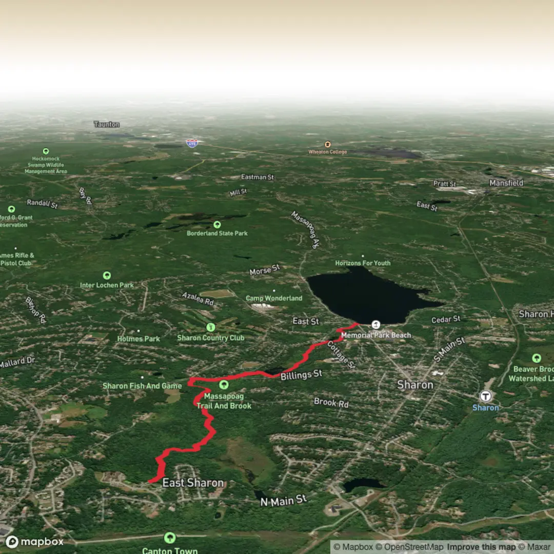 An image depicting the trail Massapoag Trail from Beach Street and its surrounding area.