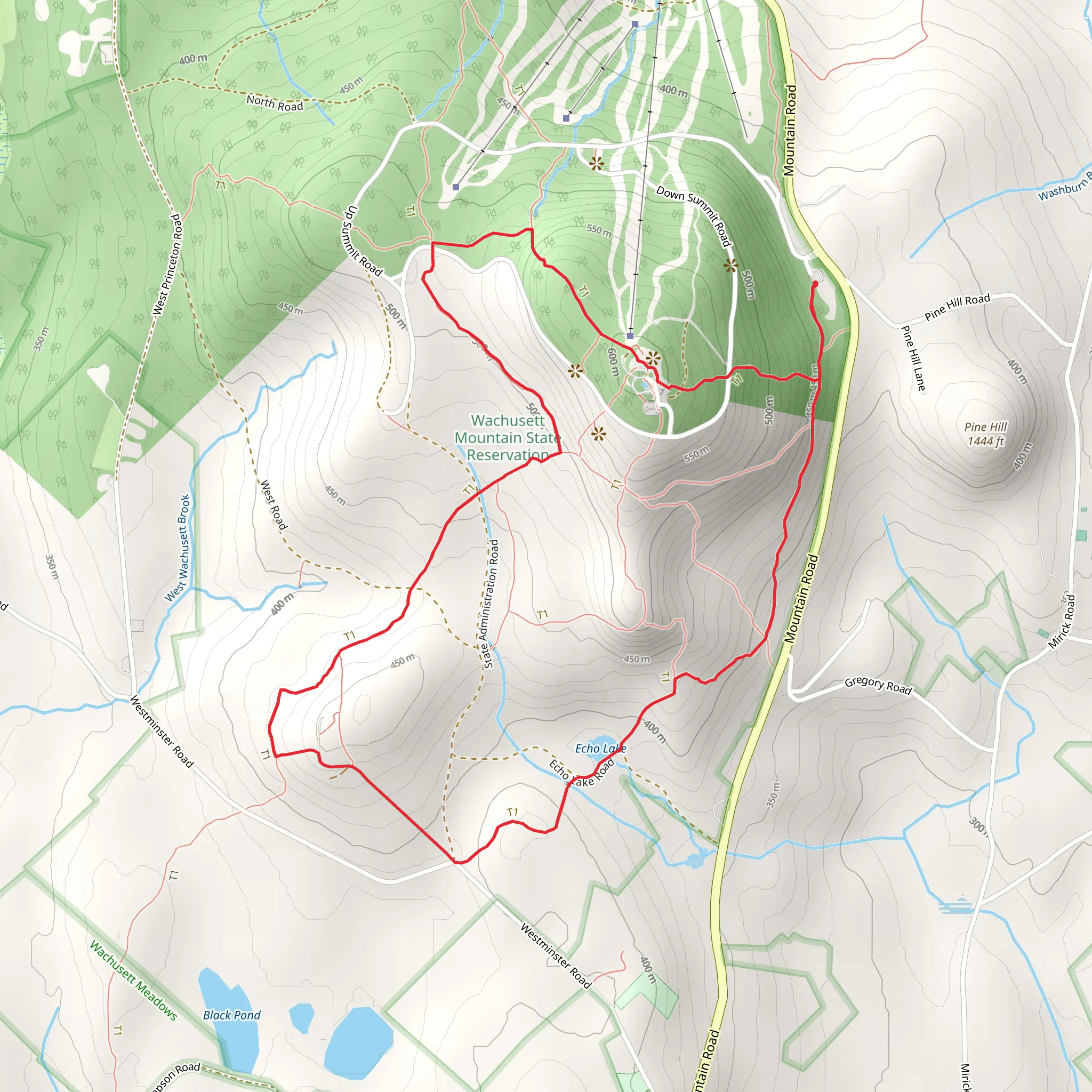 Mount Wachusett and Echo Lake Loop mobile static map