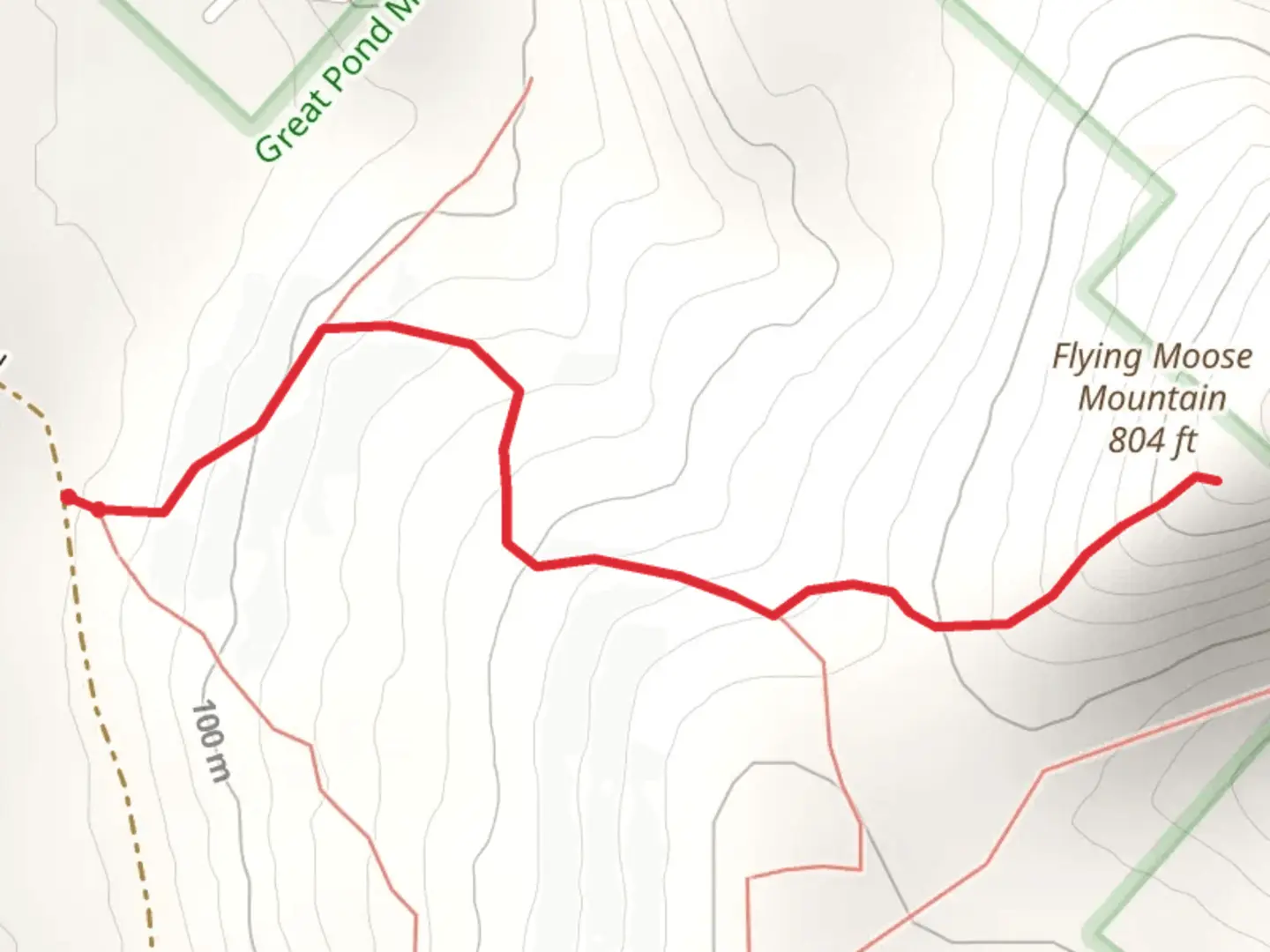 An image depicting the trail Flying Moose Mountain Trail and its surrounding area.