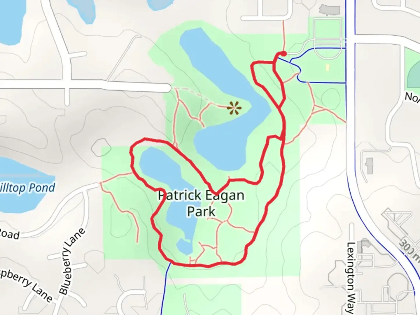 An image depicting the trail Patrick Eagan Park Loop and its surrounding area.