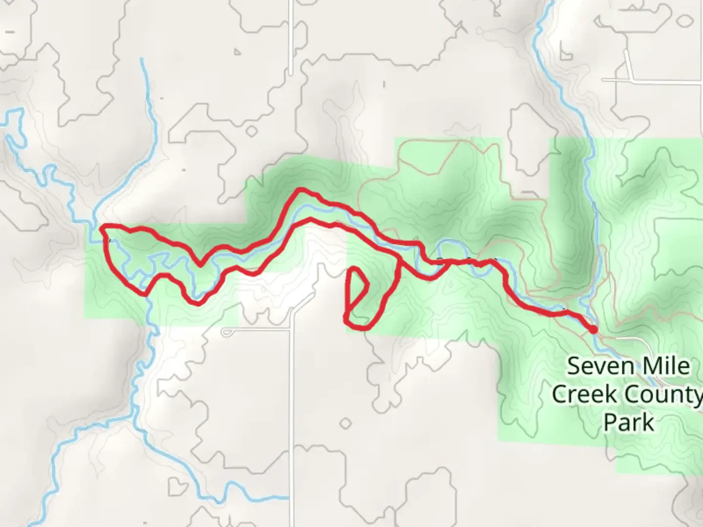 An image depicting the trail Seven Mile Creek County Park Loop - 8 - Trail and its surrounding area.