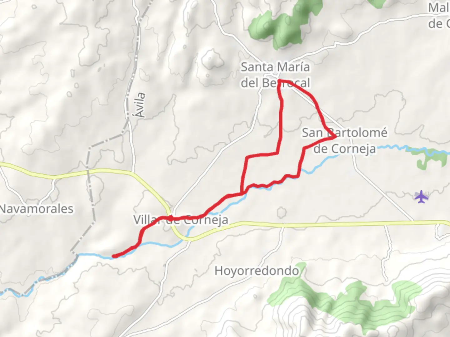 An image depicting the trail Corneja and Hocino River Route and its surrounding area.
