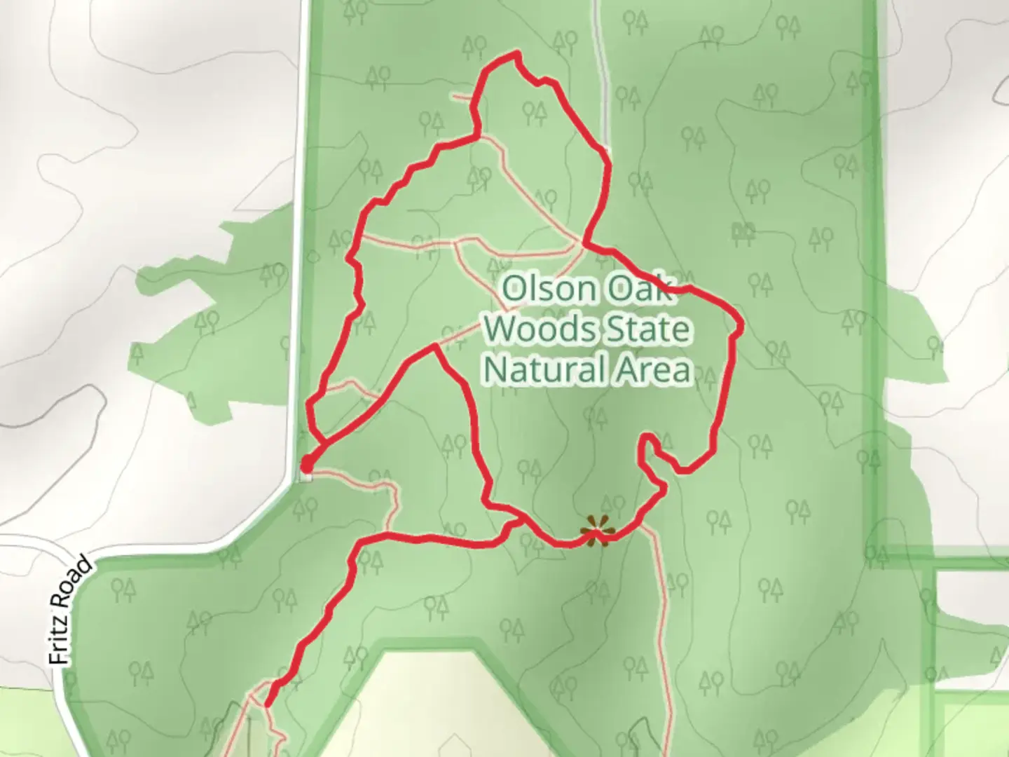 An image depicting the trail Prairie Relic Trail, Forestry Trail and Wilderness Trail Loop and its surrounding area.
