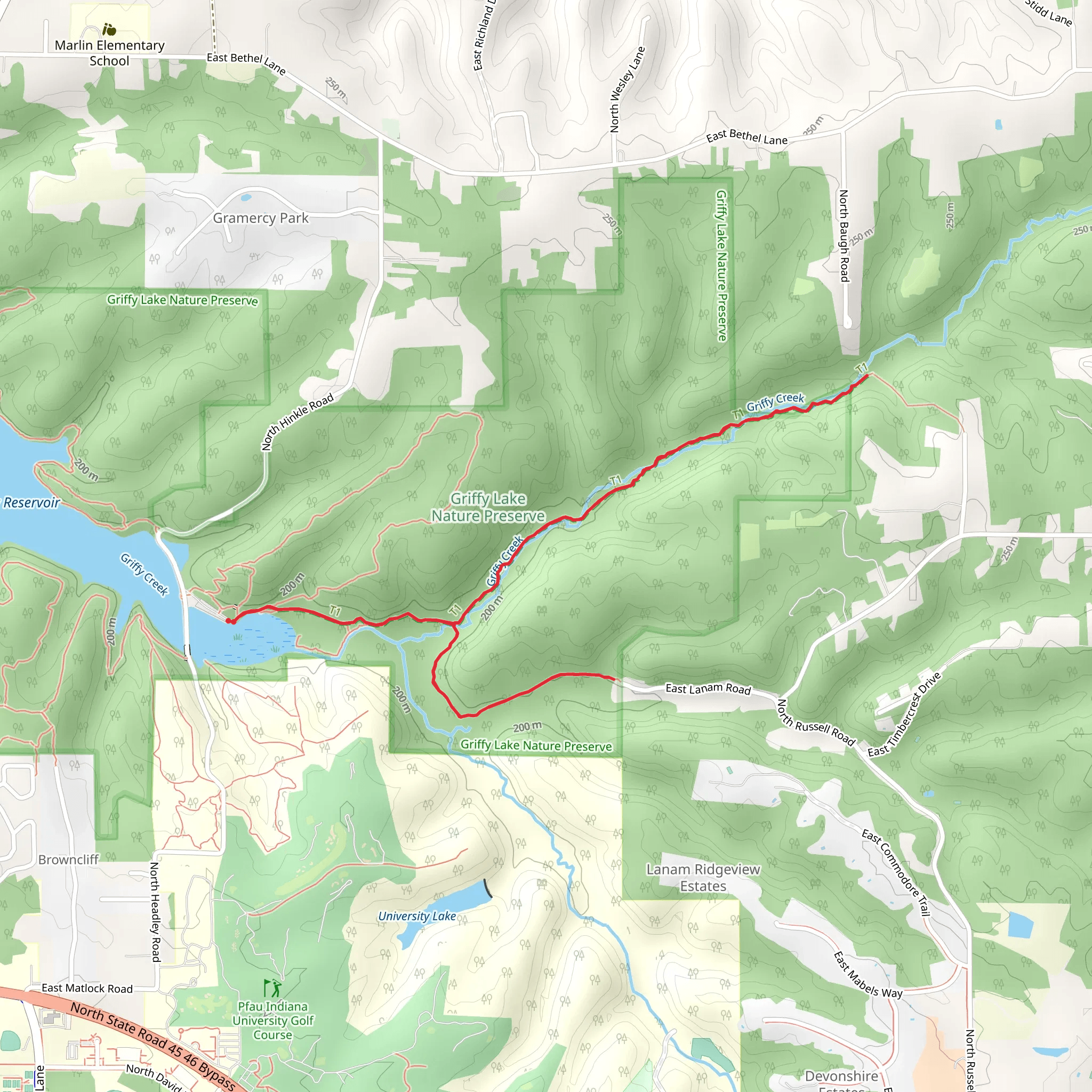 Griffy Creek Trail and Lanam Trail mobile static map
