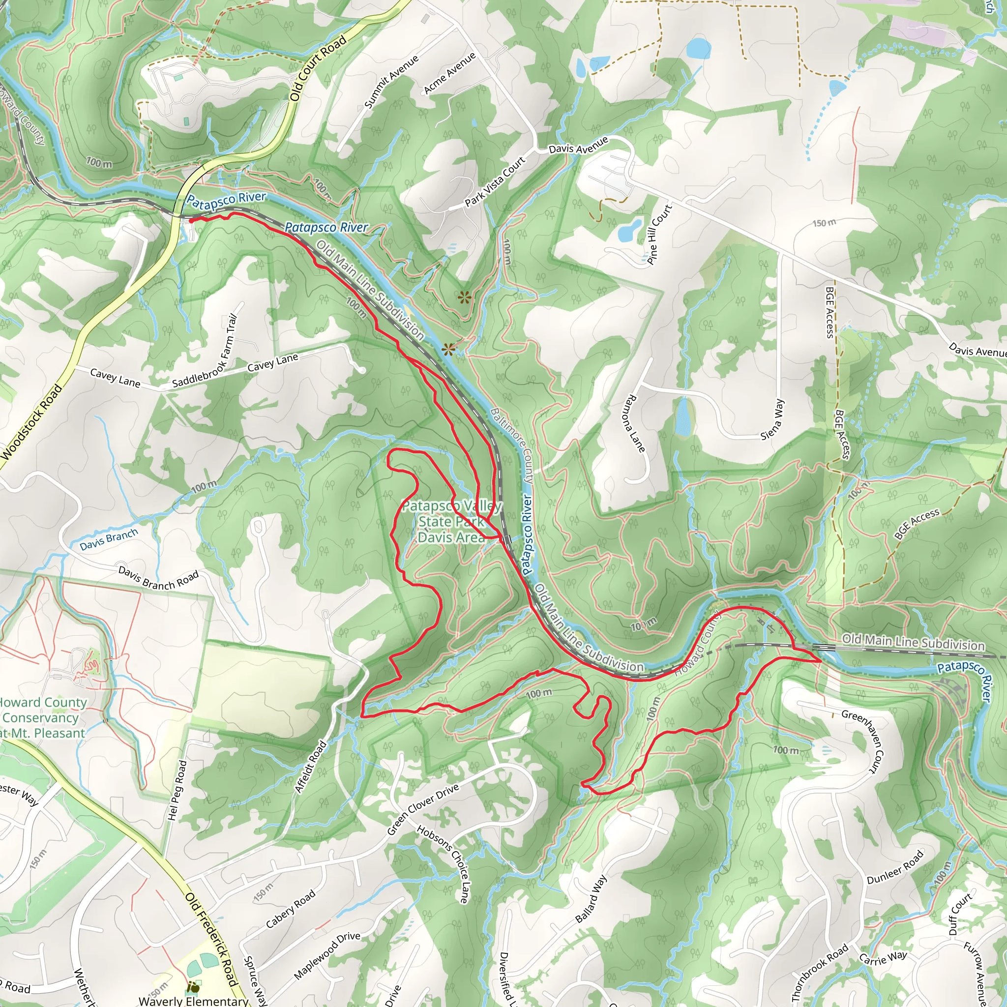 Woodstock Station, Davis and Old Main Line Loop Trail mobile static map