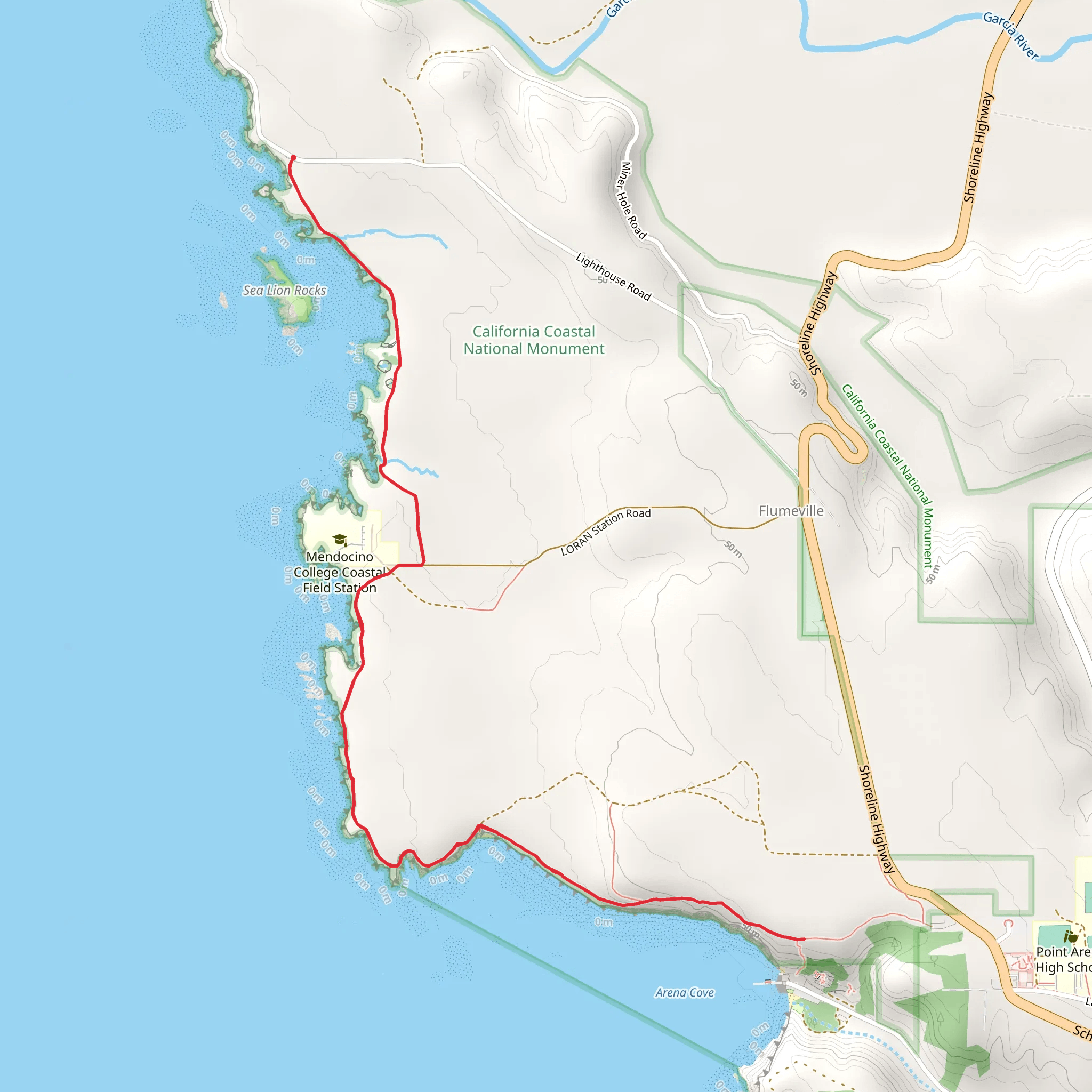 California Coastal Trail from Point Arena Arch mobile static map