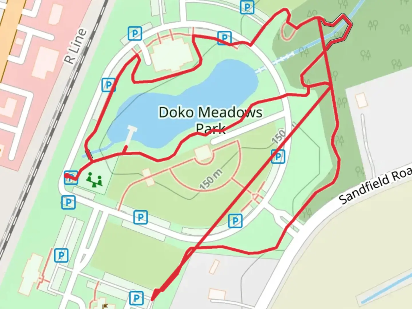 An image depicting the trail Doko Meadows Park and its surrounding area.