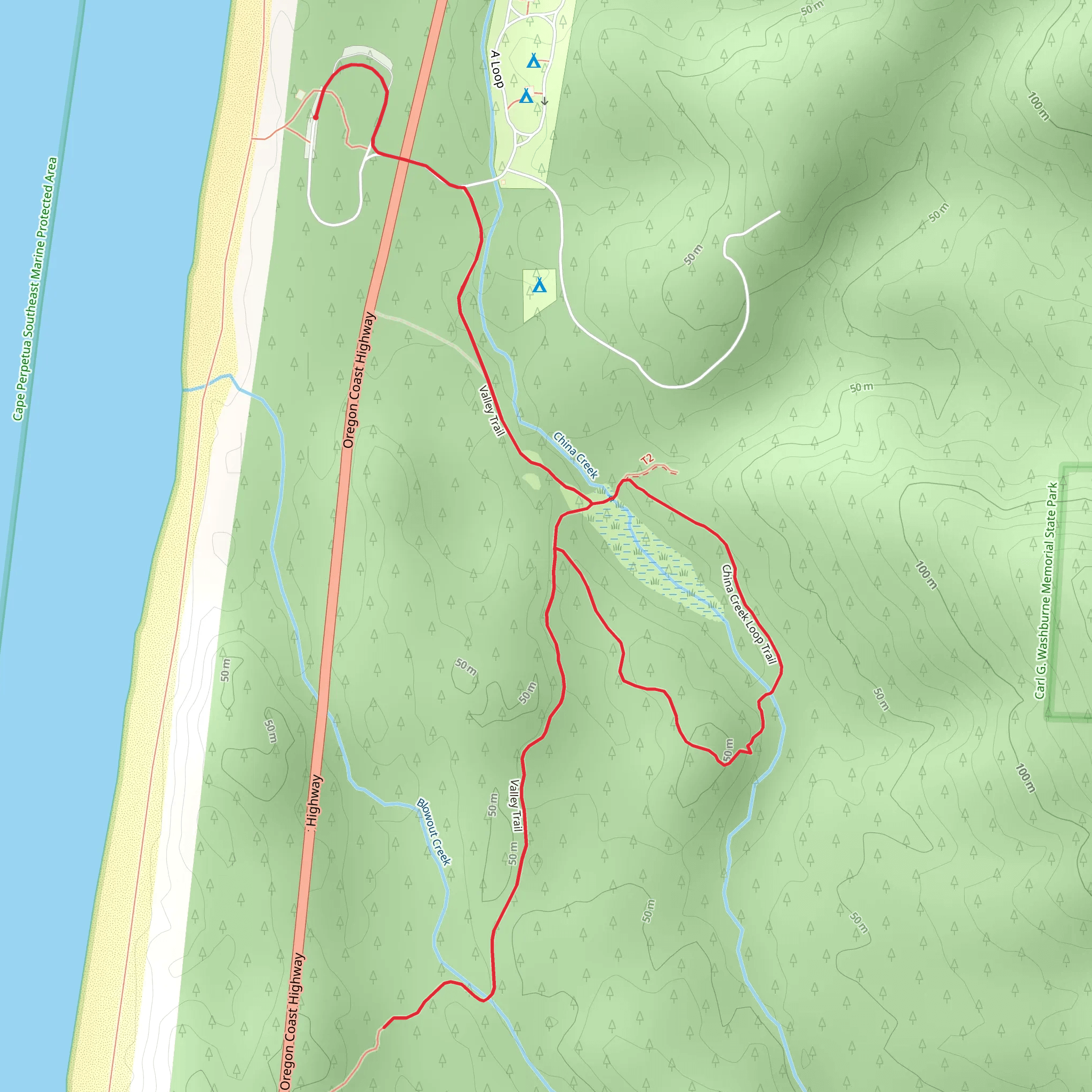 Valley and China Creek Loop Trail mobile static map