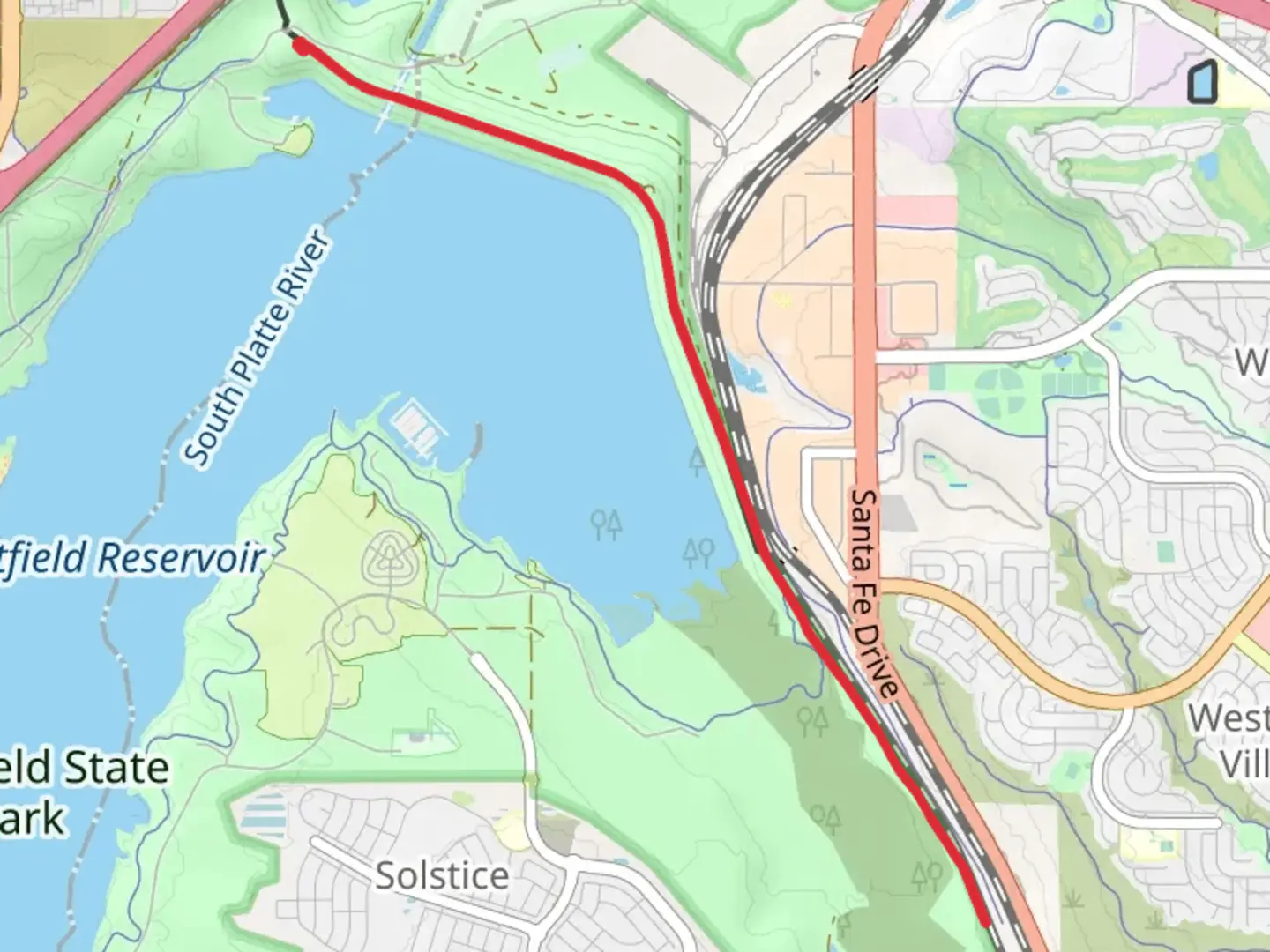 An image depicting the trail Chatfield Dam Trail and its surrounding area.