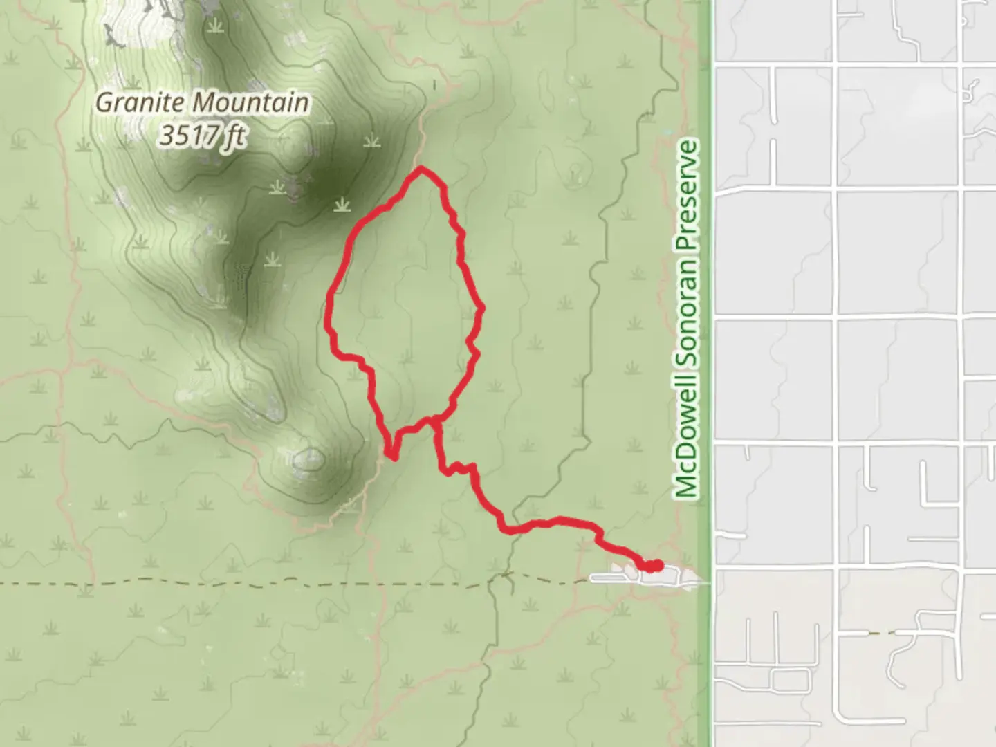 An image depicting the trail Maricopa and Bootlegger Loop Trail and its surrounding area.