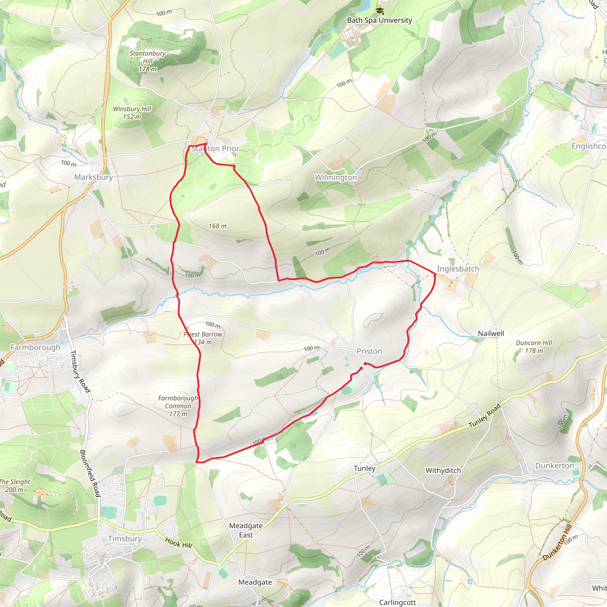 Priston to Stanton Prior Circular Walk mobile static map