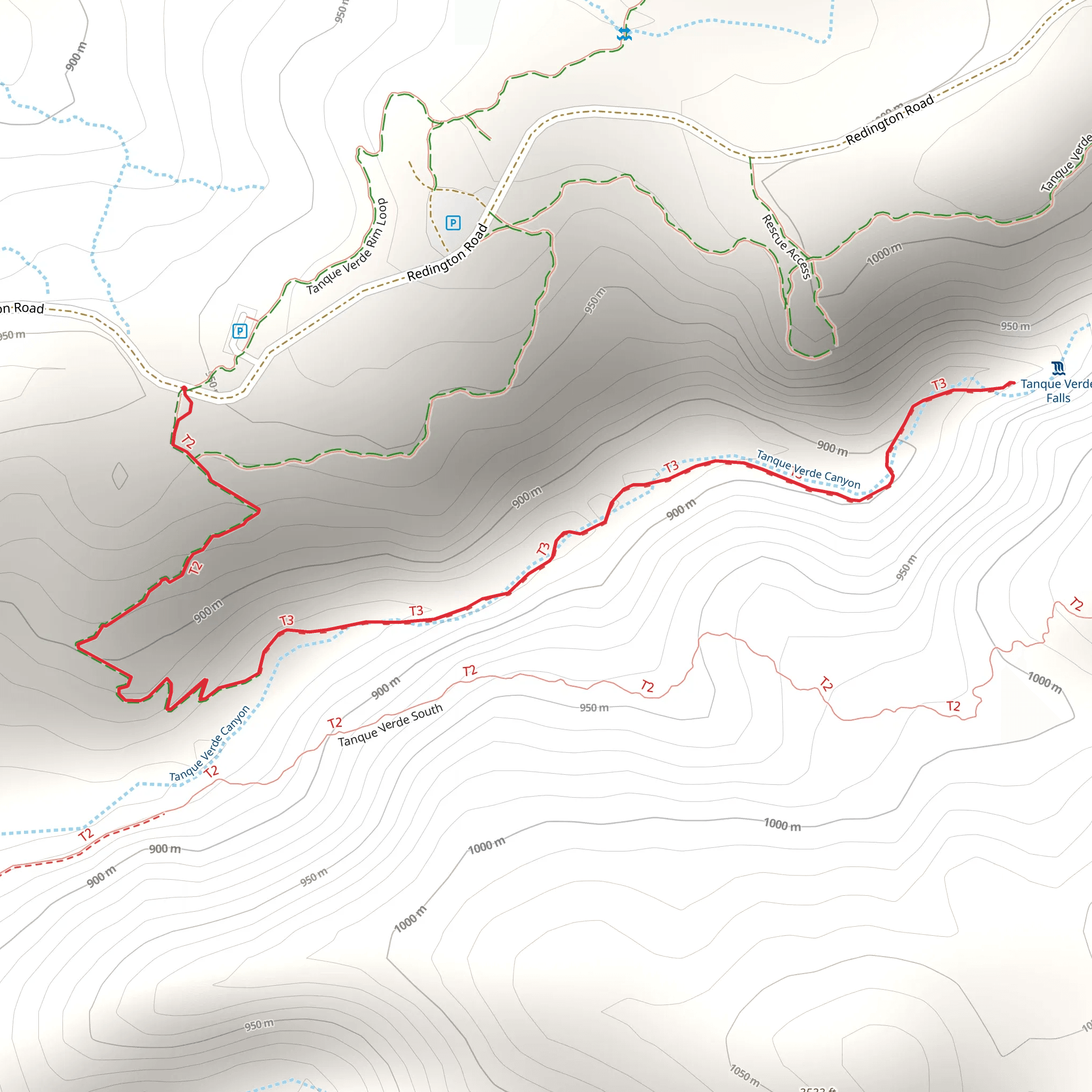 Lower Tanque Verde Falls Trail mobile static map