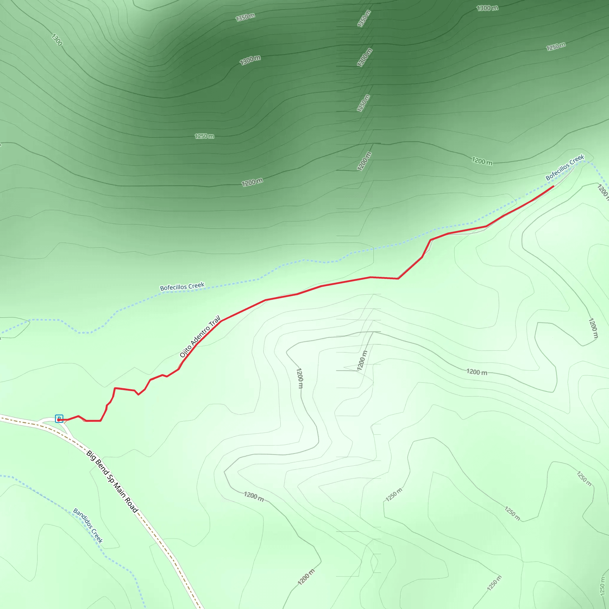 Ojito Adentro Trail and Bofecillos Creek mobile static map