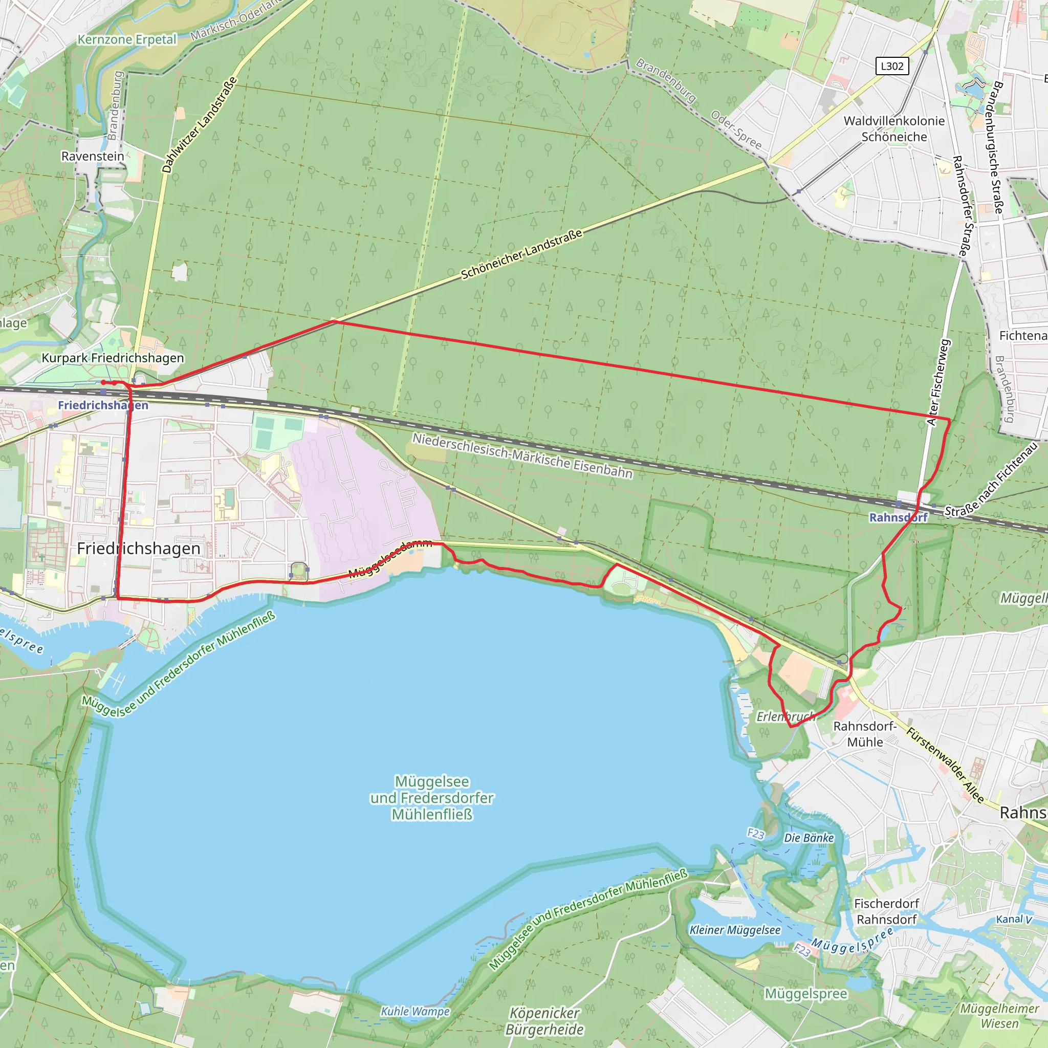 Grosser Mueggelsee via Mueggel Spree Weg and Boelsche Wanderweg mobile static map