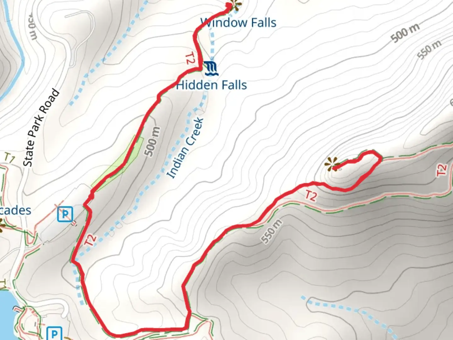 An image depicting the trail Indian Creek and Hanging Rock Trail and its surrounding area.