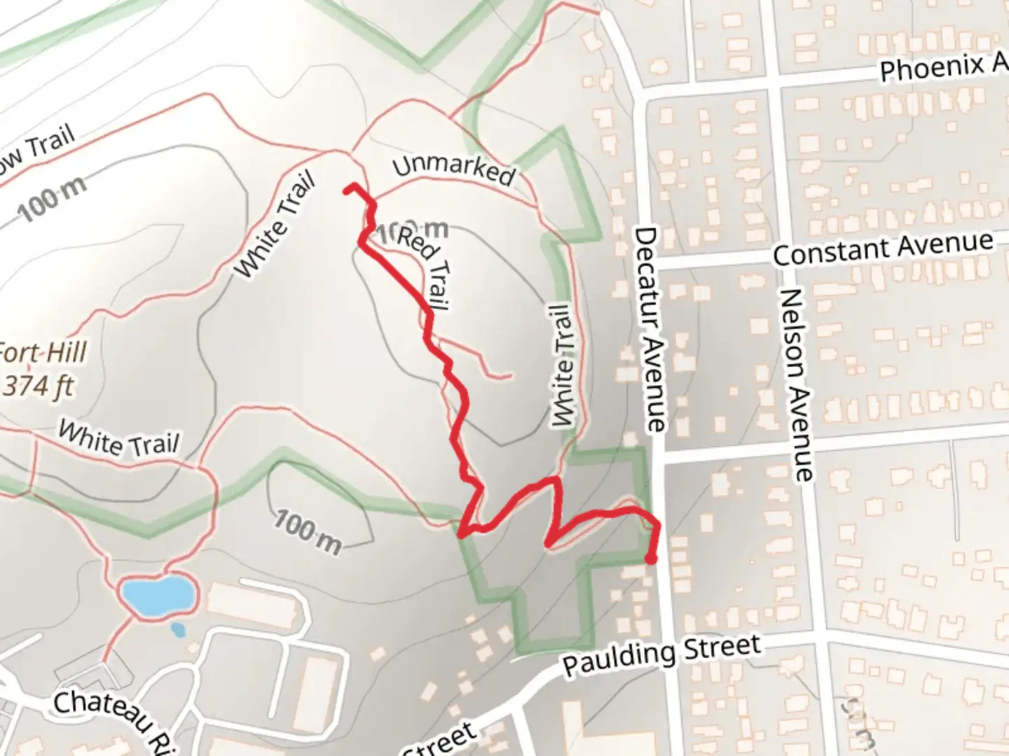 An image depicting the trail Fort Hill Park and its surrounding area.