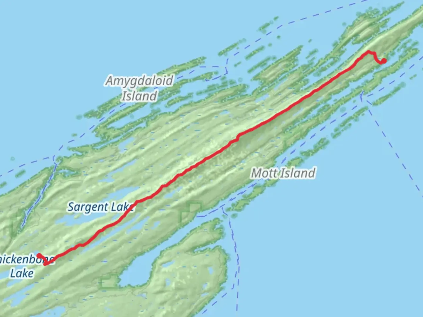 An image depicting the trail Greenstone Ridge Trail, Mount Ojibway and Mount Franklin and its surrounding area.