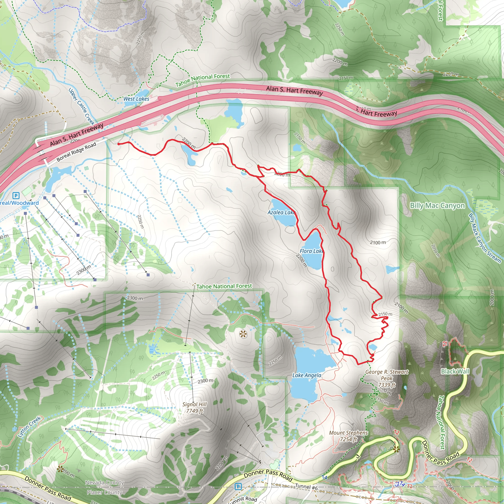 Glacier Meadow, Pacific Crest and Donner Summit Lakes Loop Trail mobile static map
