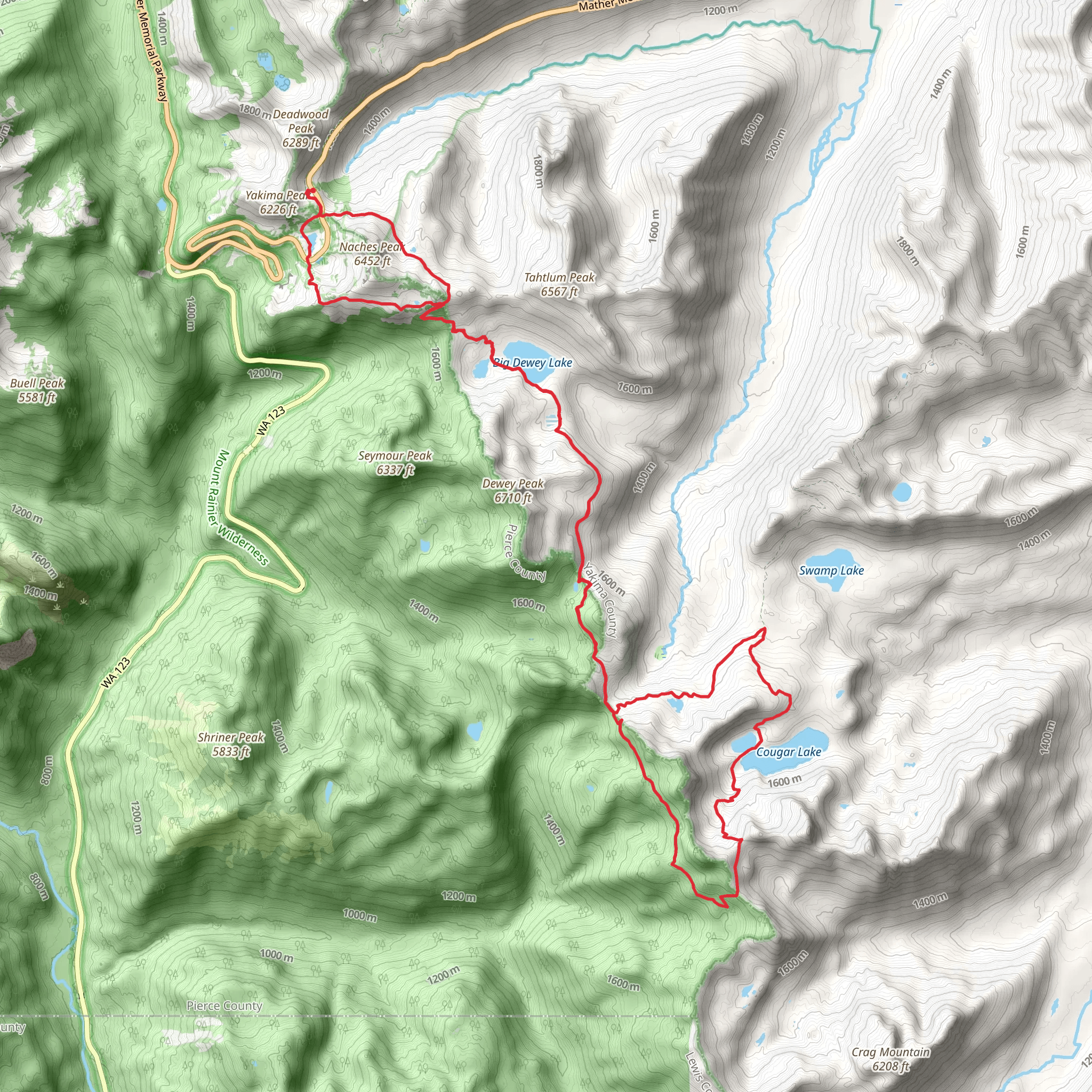Pacific Crest, Big Dewey Lake, Cougar Lake and Naches Peak Loop Trail mobile static map