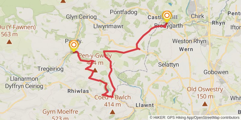 Llwybr Ceiriog Trail stage 2 Map