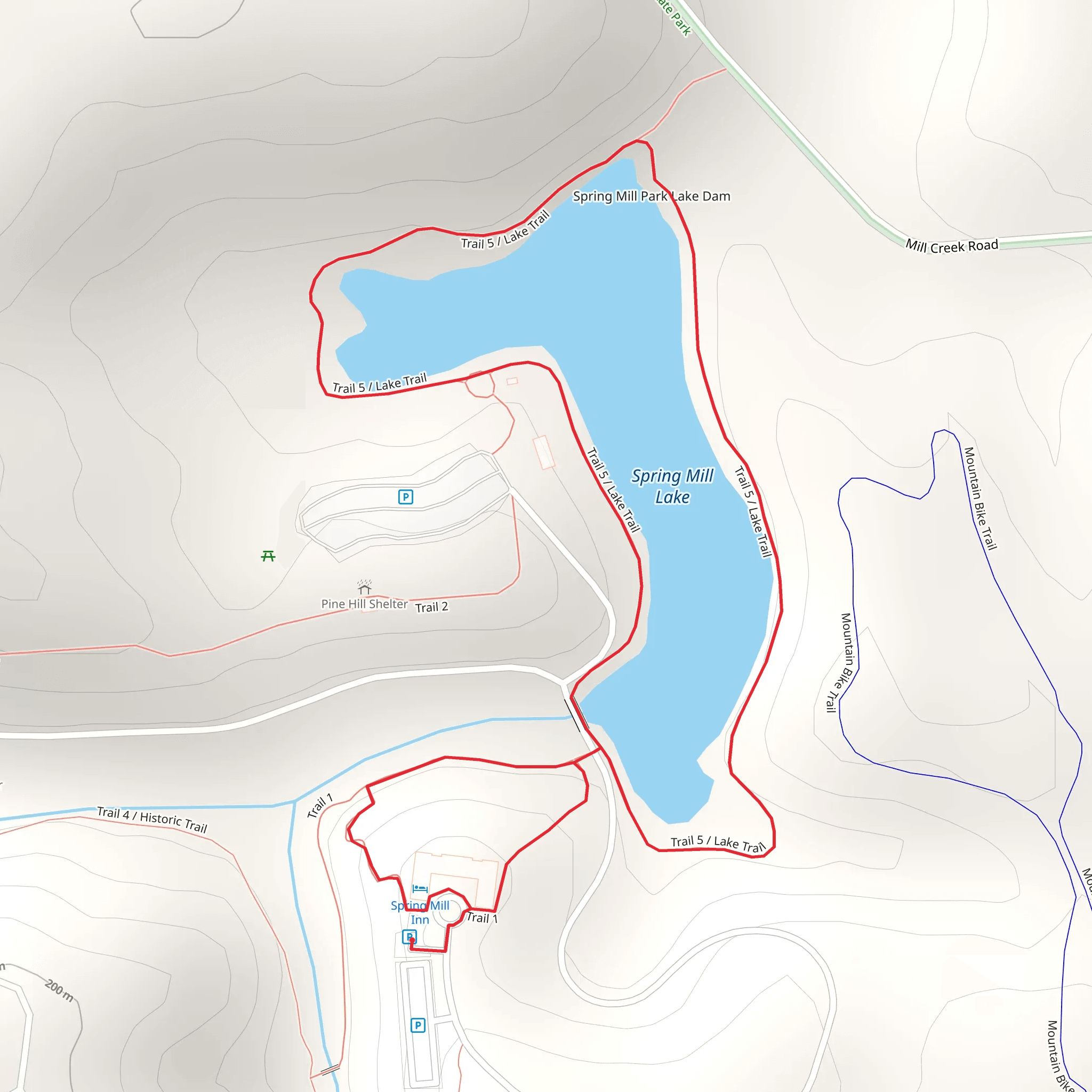 Spring Mill Lake Loop Trail mobile static map