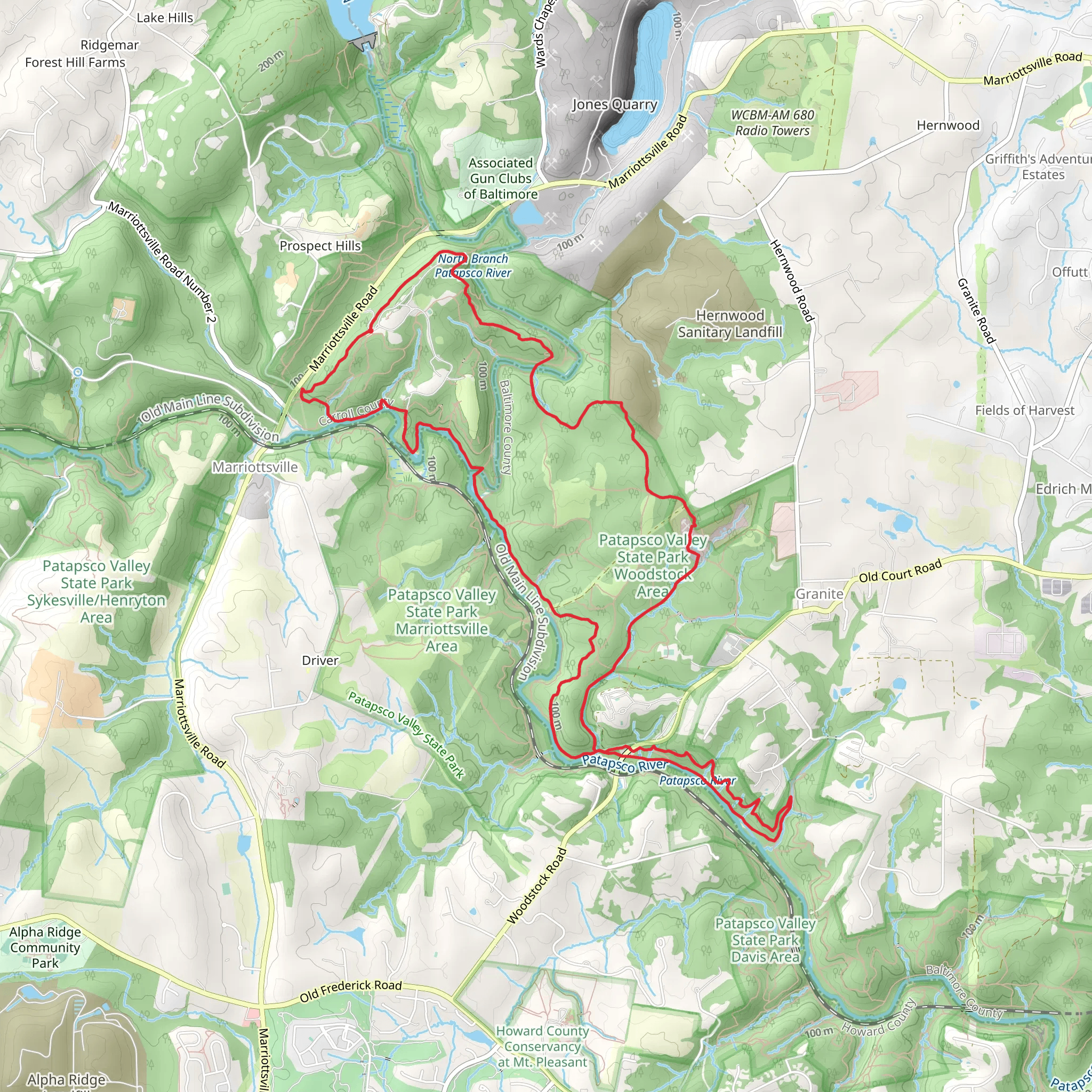 Switchback, Quarry and Thru Loop Trail mobile static map