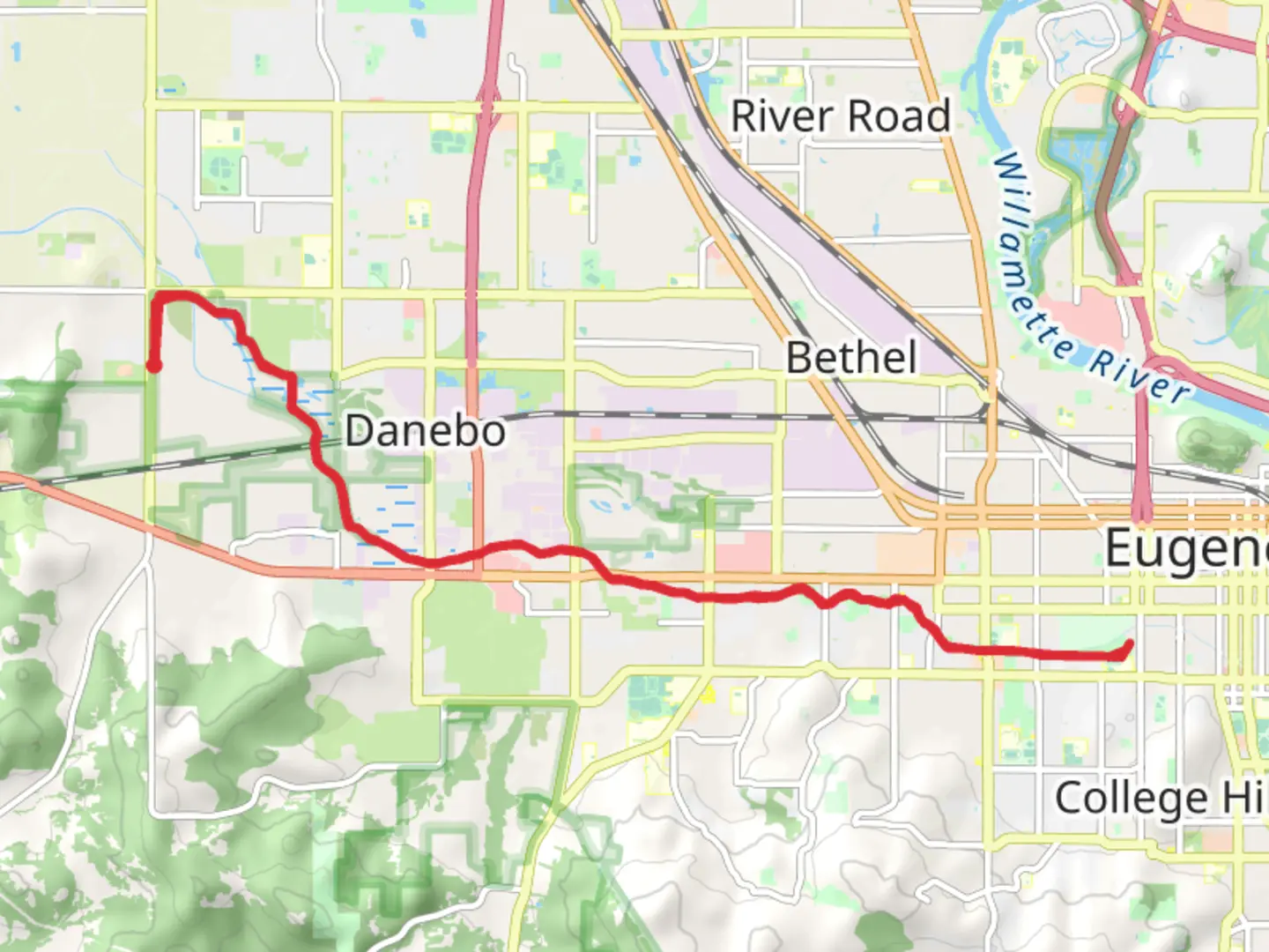 An image depicting the trail Fern Ridge Path and its surrounding area.