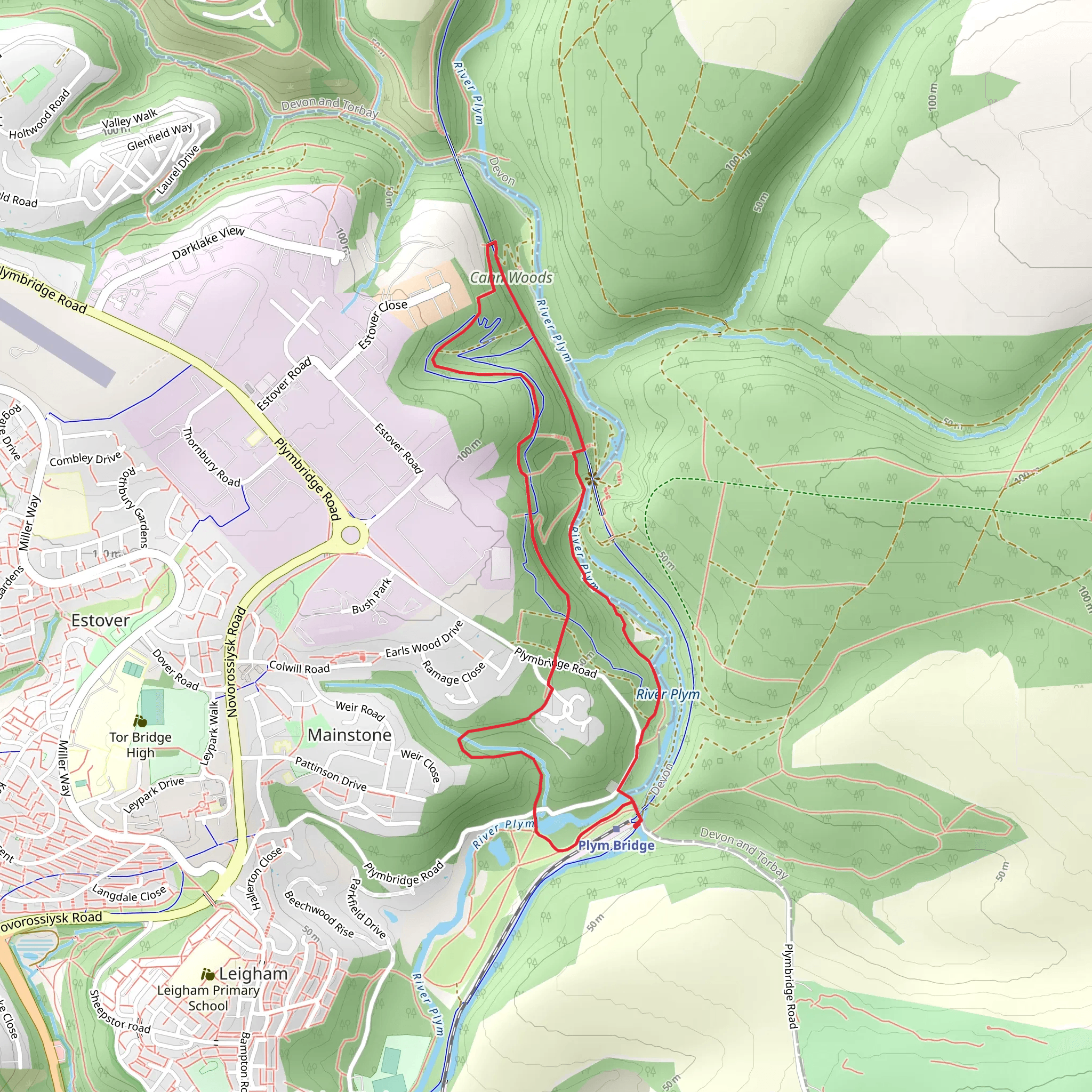 Carr Woods Loop via Plym Bridge mobile static map