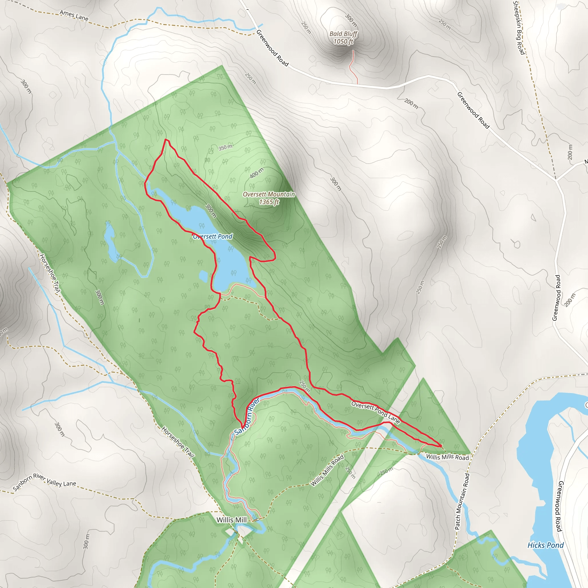 Oversett Pond and Sanborn River Loop Trail mobile static map