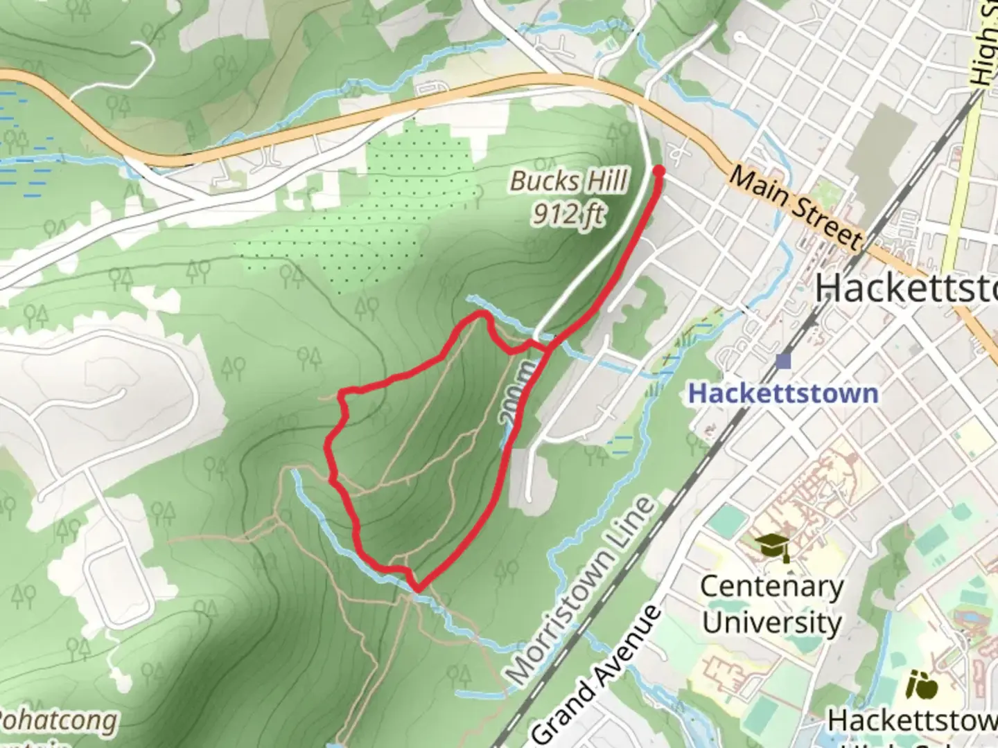 An image depicting the trail Red trail and Morris Canal Greenway Loop and its surrounding area.