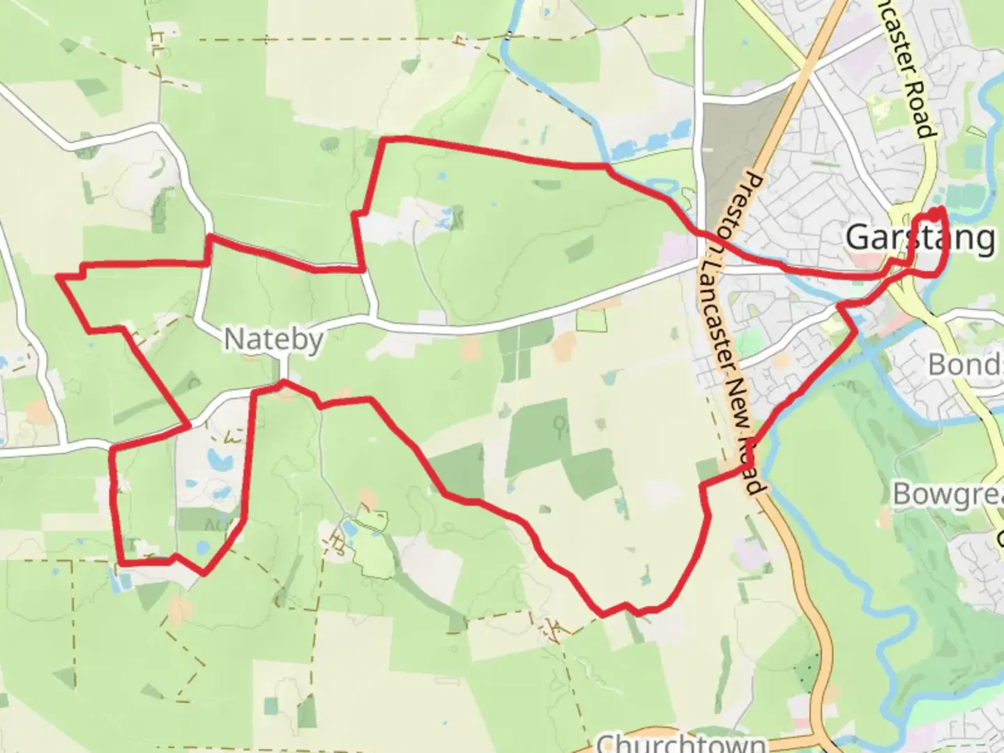 An image depicting the trail Garstang to Nateby Loop and its surrounding area.