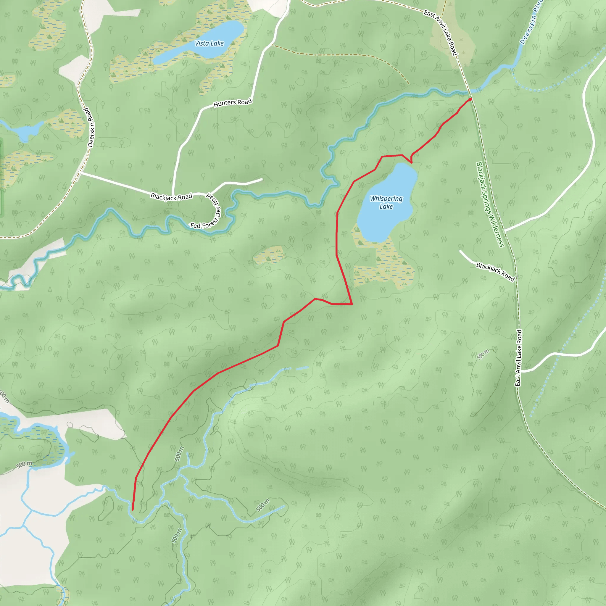 Blackjack Springs via Whispering Lake Trail mobile static map