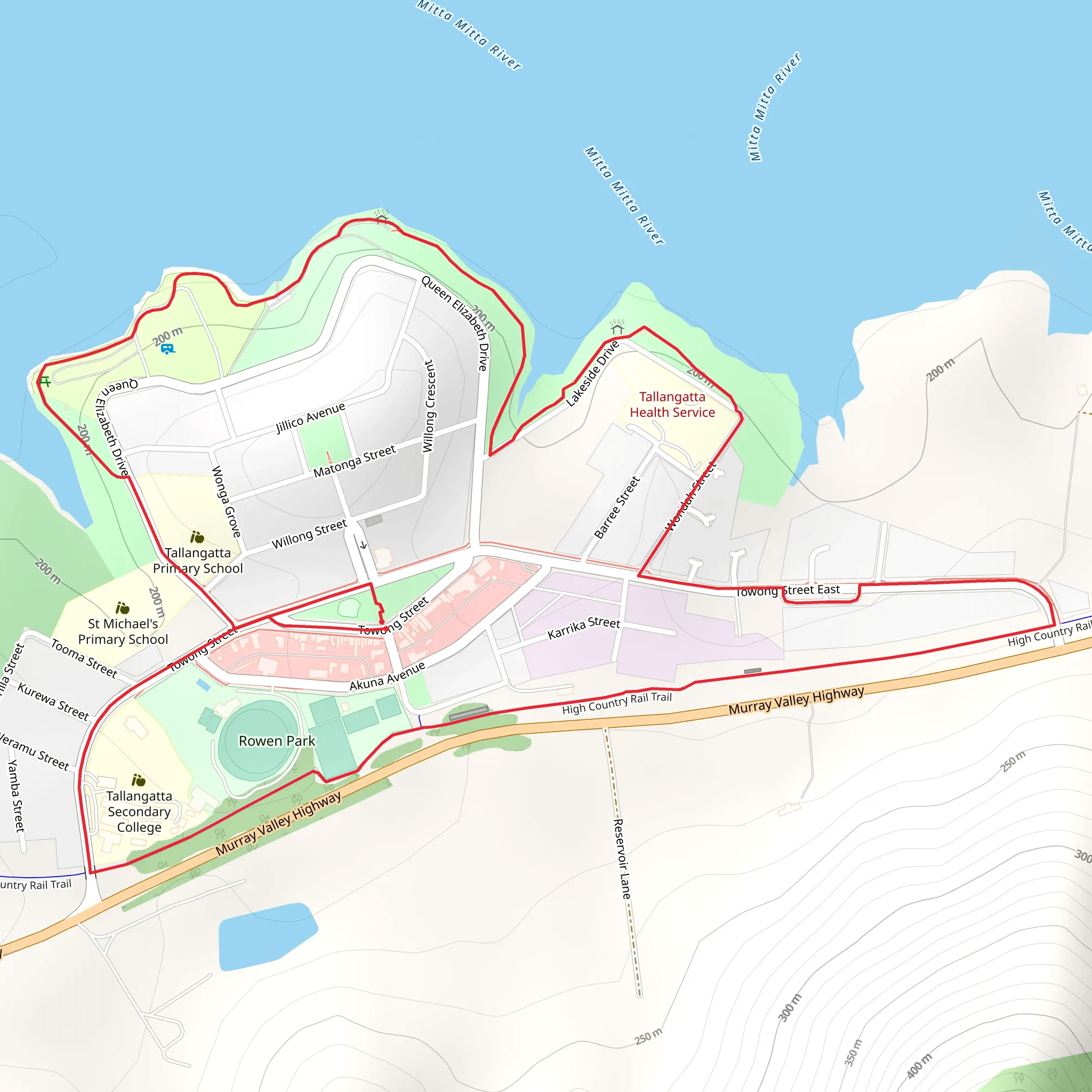 Lake, Town and Rail Trail - Tallangatta mobile static map