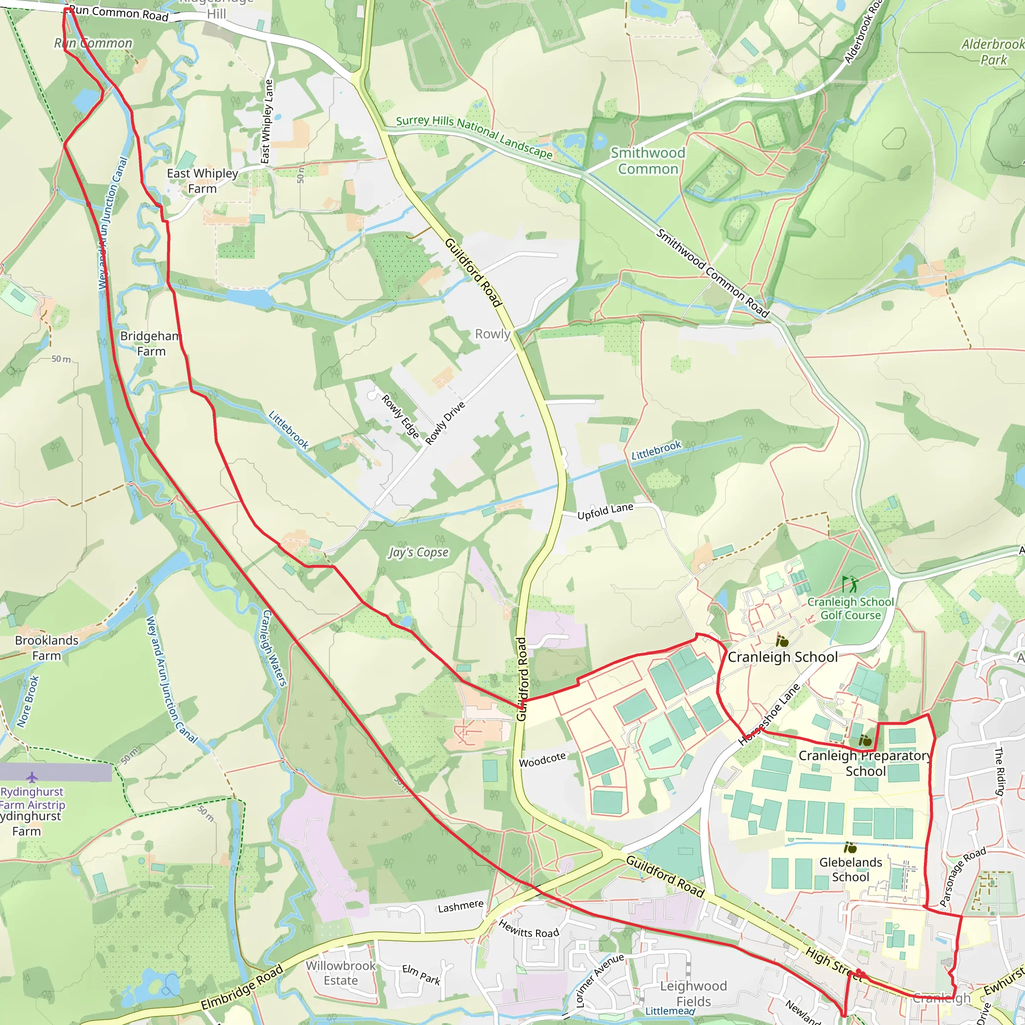 Cranleigh and Run Common Loop mobile static map