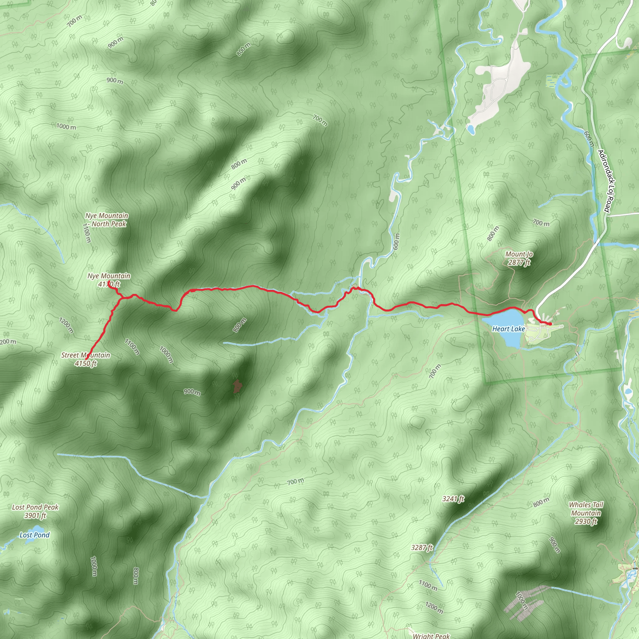 Nye Mountain and Street Mountain Trail via Heart Lake mobile static map