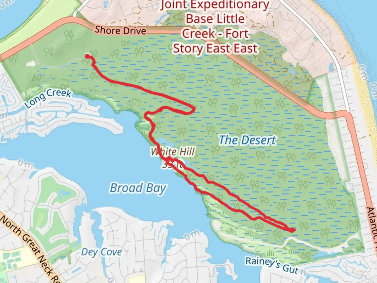 An image depicting the trail White Hill vis Cape Henry Loop Trail and its surrounding area.