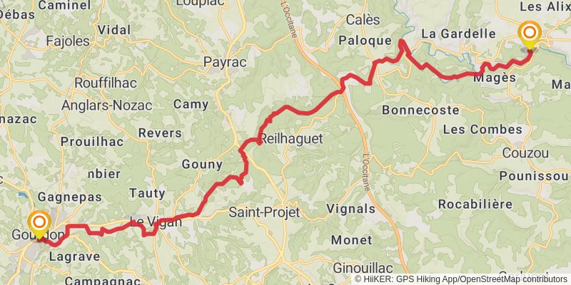 GR 65 Rocamadour Variant stage 13 Map