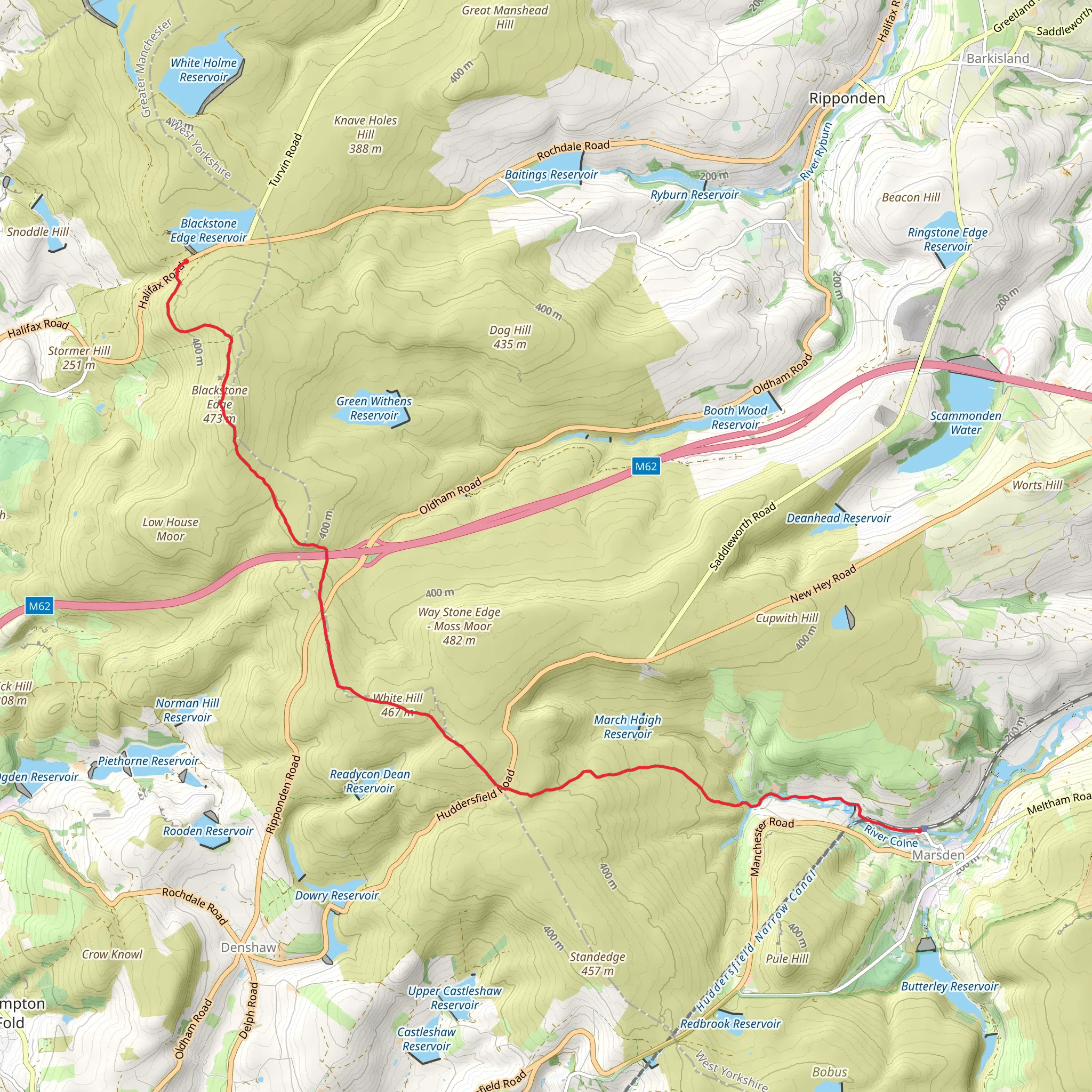 Blackstone Edge and the Pennine Way mobile static map