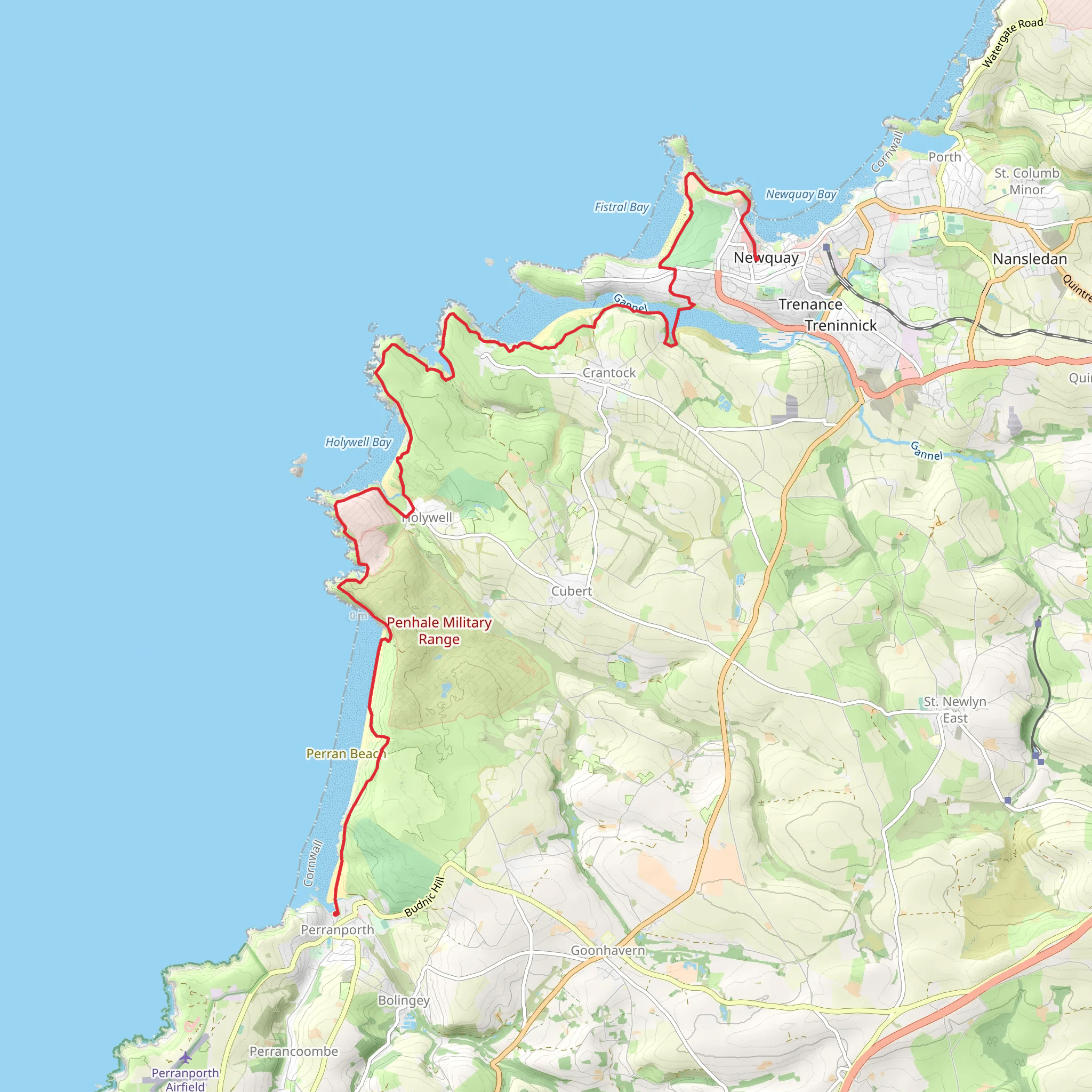 Newquay to Perranporth Walk mobile static map