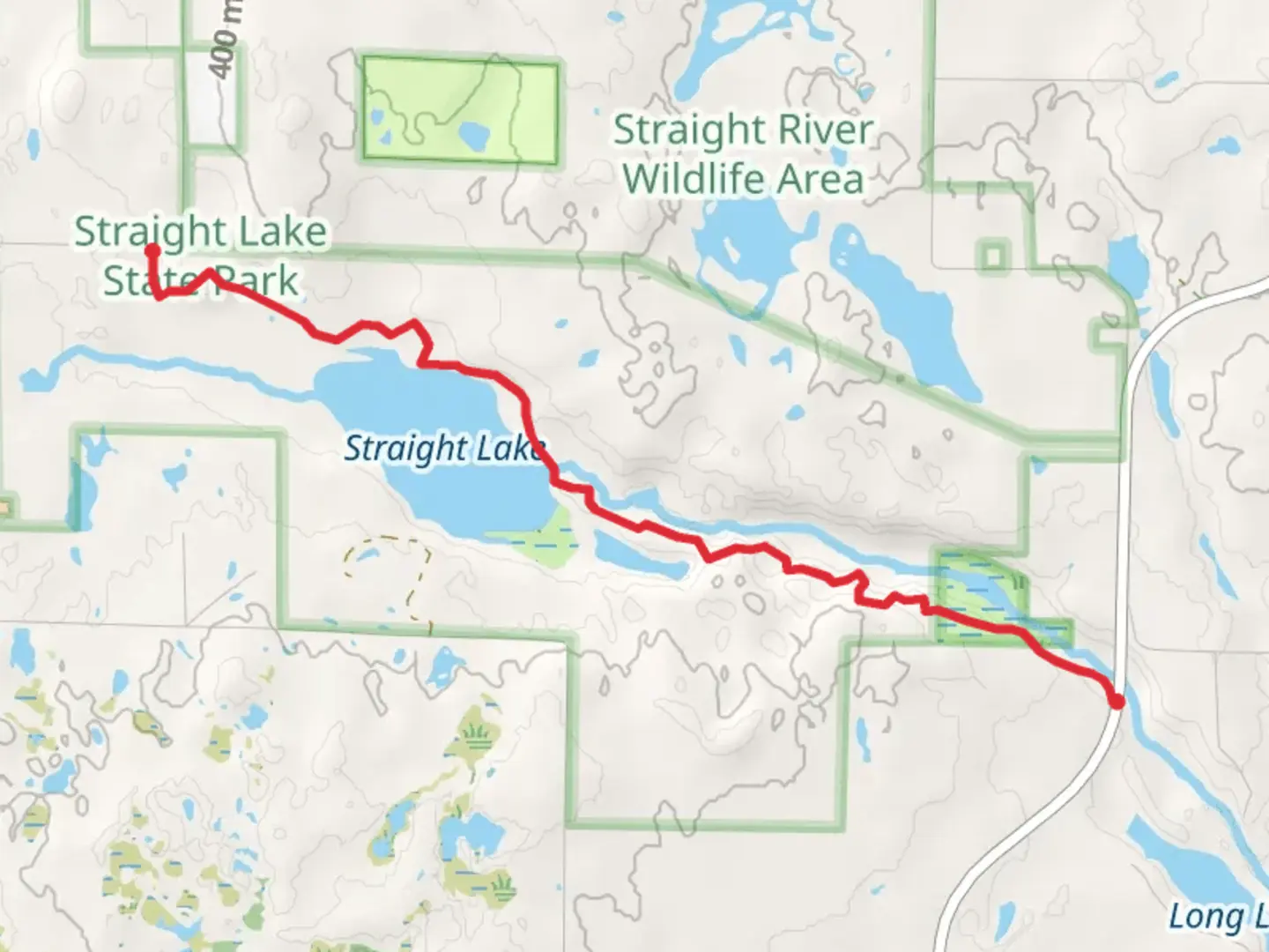 An image depicting the trail Ice Age Trail and Straight Lake and its surrounding area.