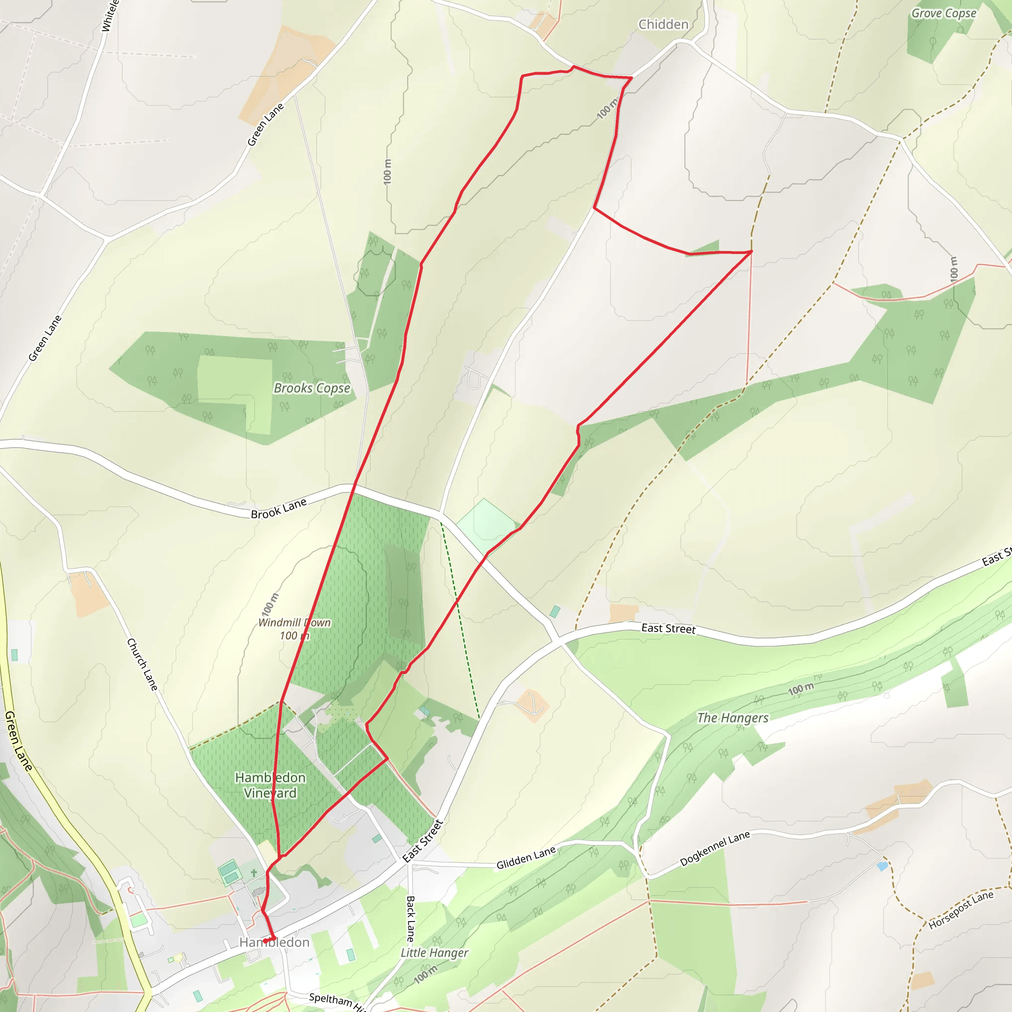 Windmill Down and Chidden Holt Loop mobile static map