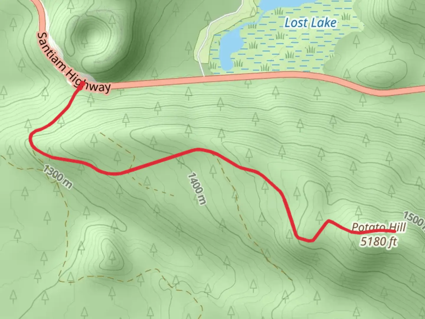 An image depicting the trail Potato Hill via Forest Road 2600-830 and its surrounding area.