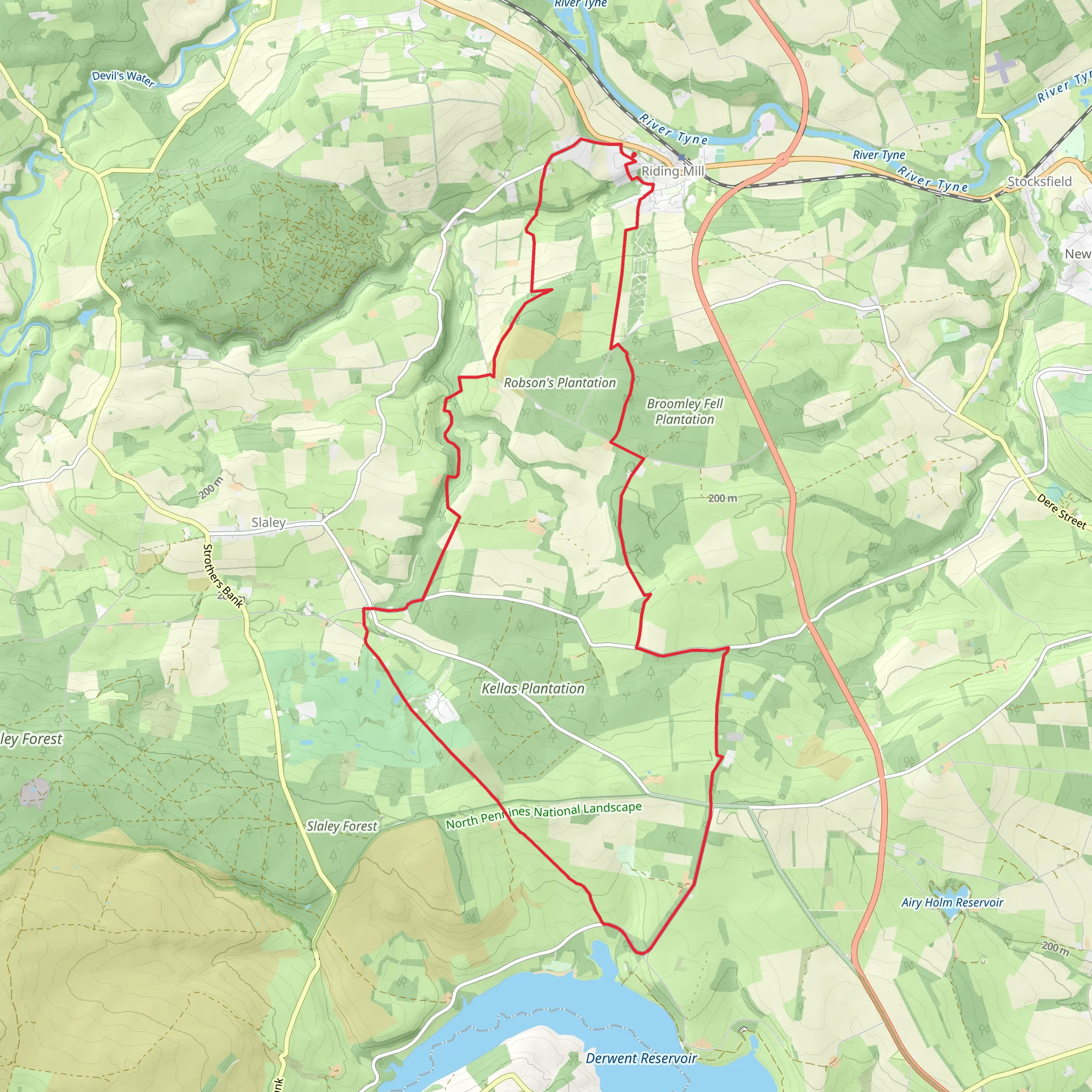 Riding Mill to Derwent Water mobile static map