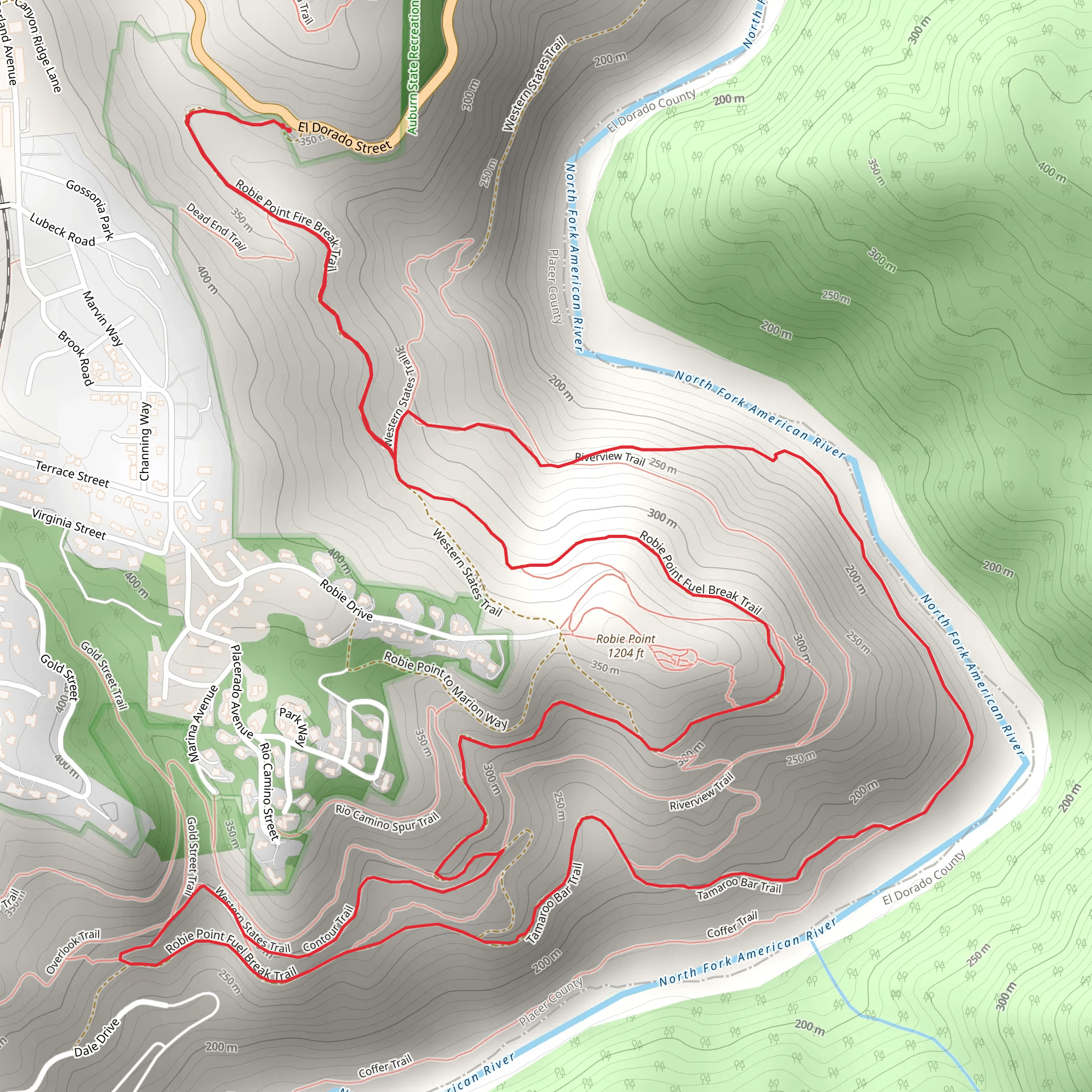 Robie Point Fire Break Trail, Riverview Trail and Tamaroo Bar Trail Loop mobile static map