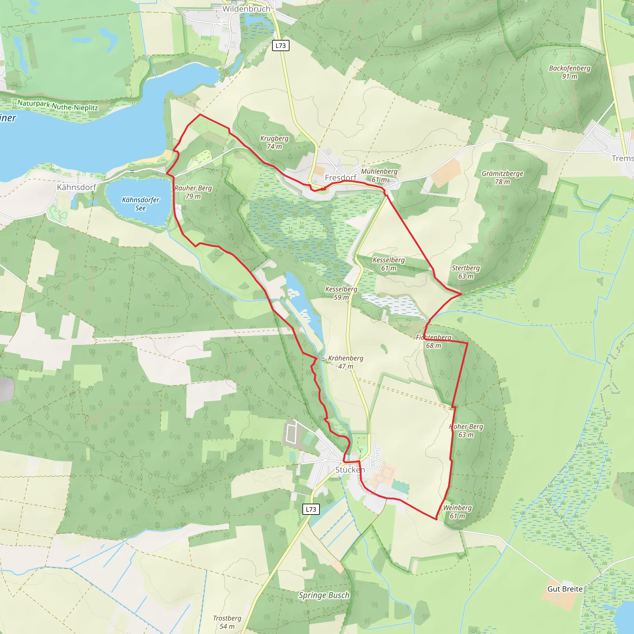 Fresdorf to Stücken Loop via Kähnsdorfer See mobile static map