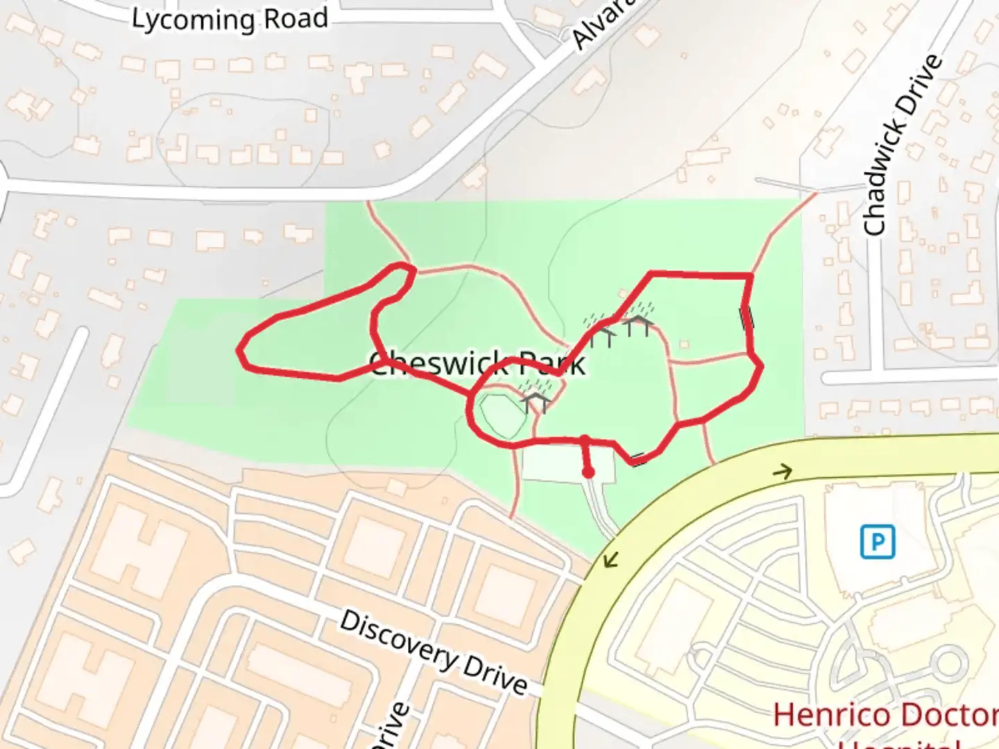 An image depicting the trail Cheswick Park Loop and its surrounding area.